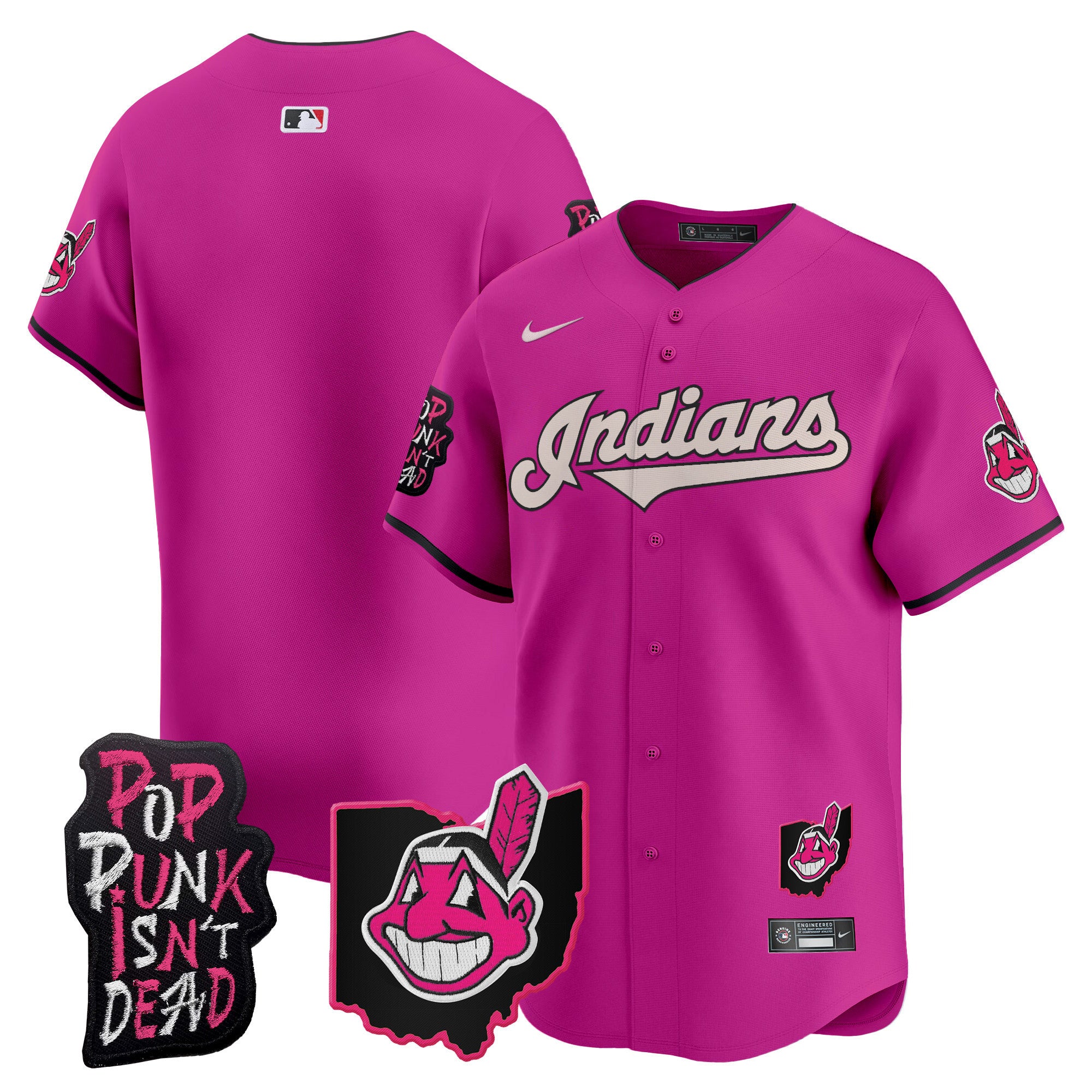 Men's Cleveland Indians MGK Patch Vapor Premier Limited Jersey - All Stitched - Pink, Team