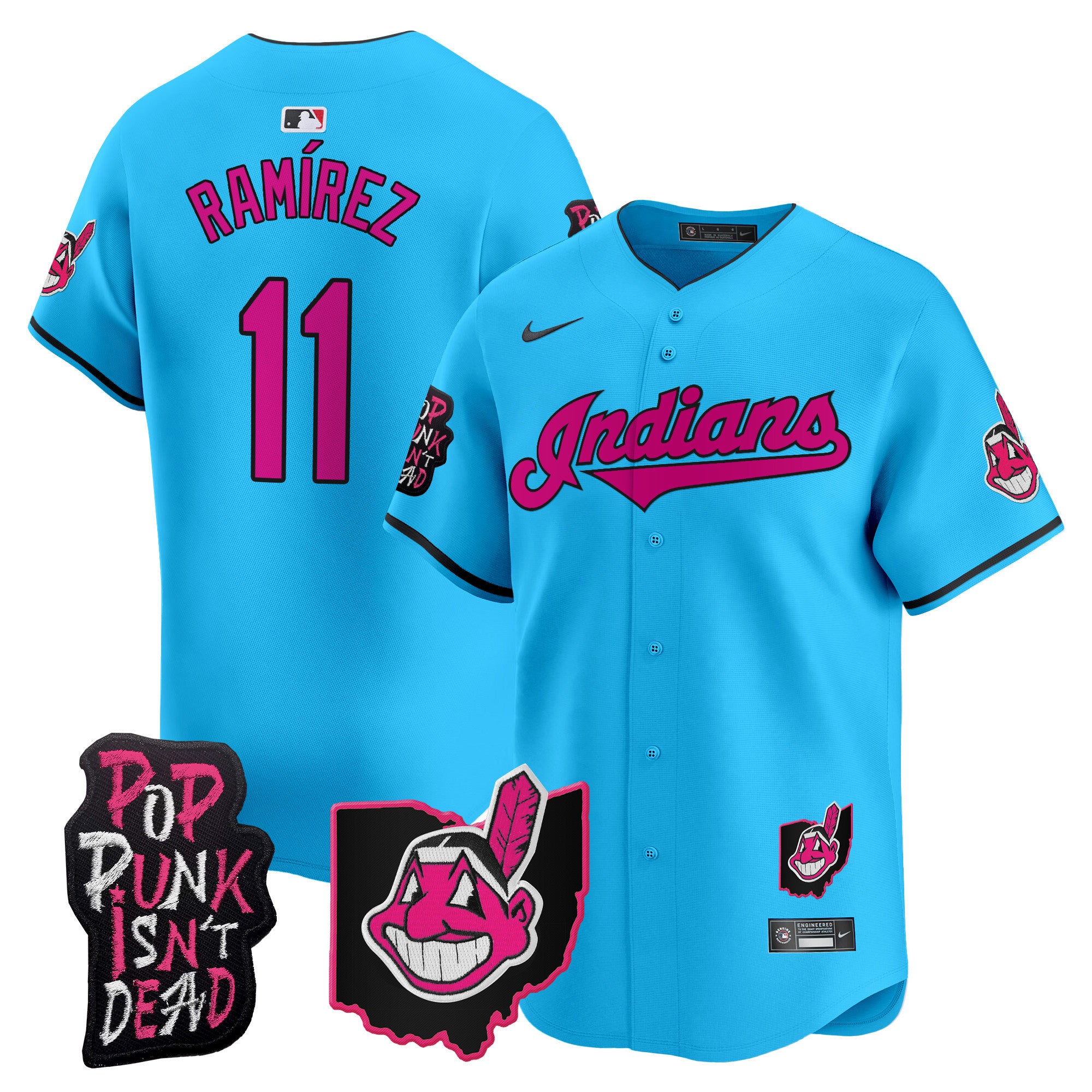 Men's Cleveland Indians MGK Patch Vapor Premier Limited Jersey - All Stitched - Light Blue, José Ramírez