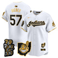 Men's Cleveland Indians MGK Patch Vapor Premier Limited Jersey - All Stitched - White Gold, Shane Bieber