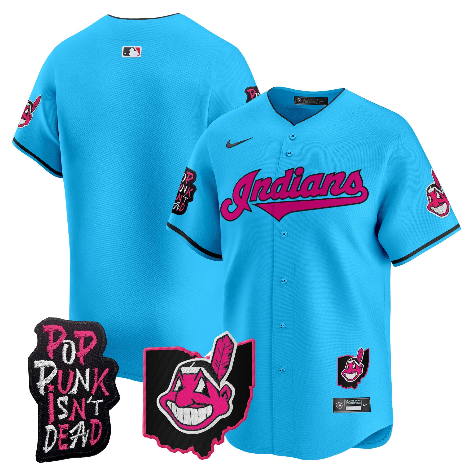 Men's Cleveland Indians MGK Patch Vapor Premier Limited Jersey - All Stitched - Light Blue, Team