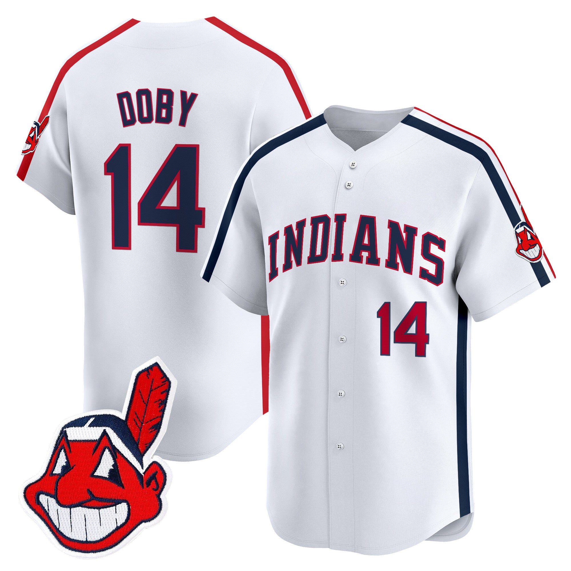 Men's Cleveland Indians Ricky 'Wild Thing' Vaughn Vapor Premier Limited Jersey - All Stitched - White, Larry Doby