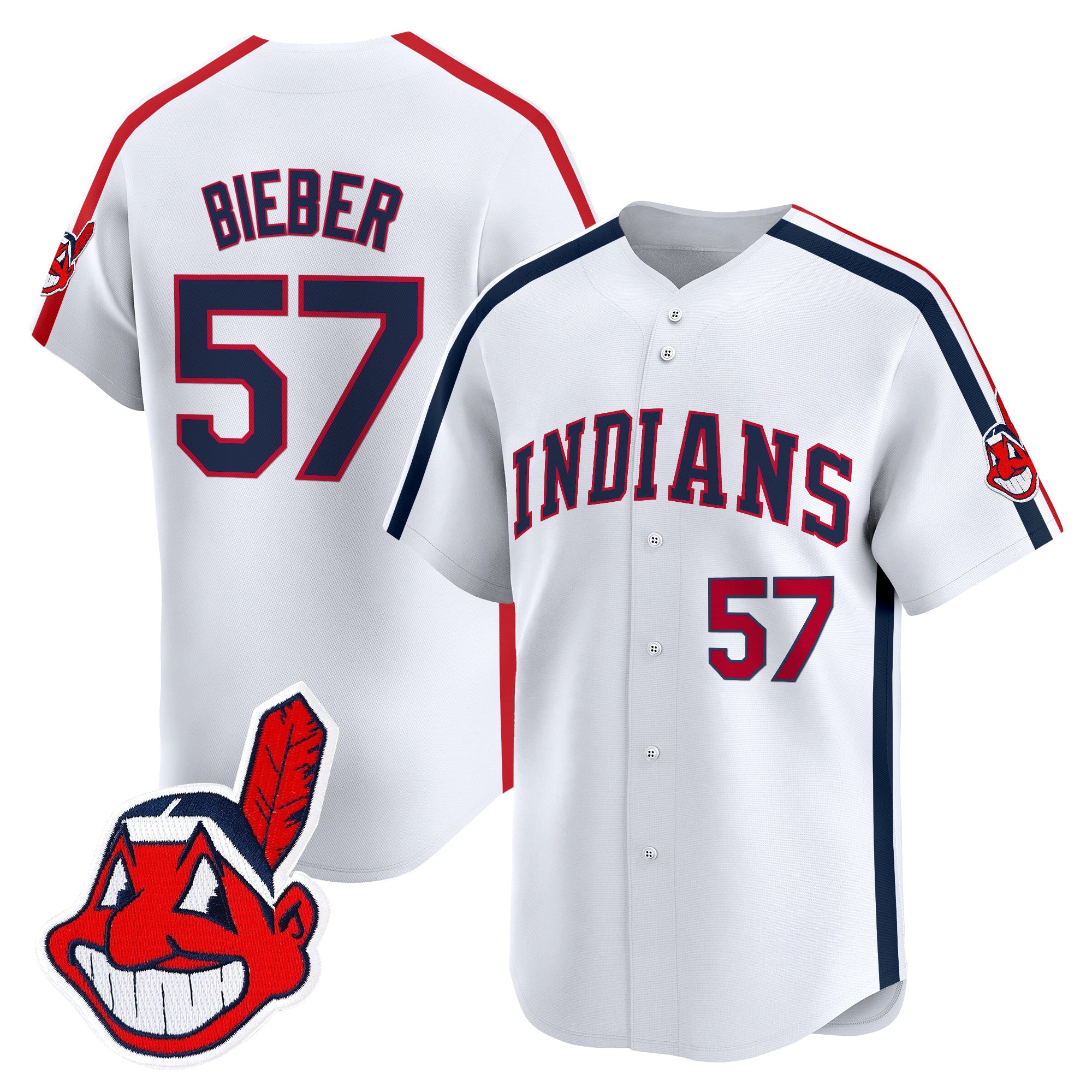 Men's Cleveland Indians Ricky 'Wild Thing' Vaughn Vapor Premier Limited Jersey - All Stitched - White, Shane Bieber