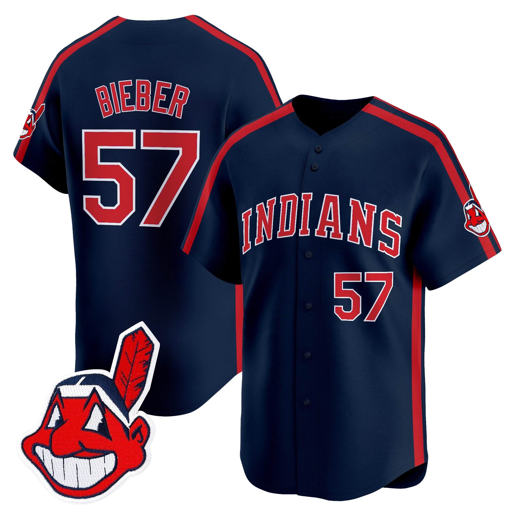 Men's Cleveland Indians Ricky 'Wild Thing' Vaughn Vapor Premier Limited Jersey - All Stitched - Navy, Shane Bieber