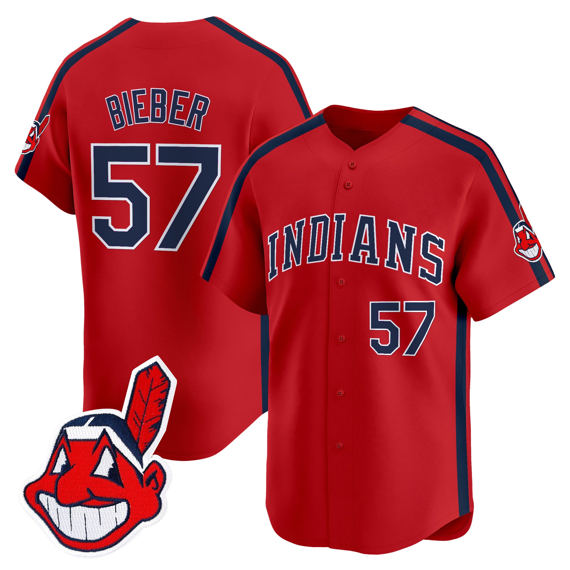Men's Cleveland Indians Ricky 'Wild Thing' Vaughn Vapor Premier Limited Jersey - All Stitched - Red, Shane Bieber