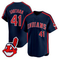 Men's Cleveland Indians Ricky 'Wild Thing' Vaughn Vapor Premier Limited Jersey - All Stitched - Navy, Carlos Santana
