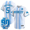 Men's Detroit Lions 90th Year Patch Vapor Premier Limited Jersey - All Stitched - White, David Montgomery