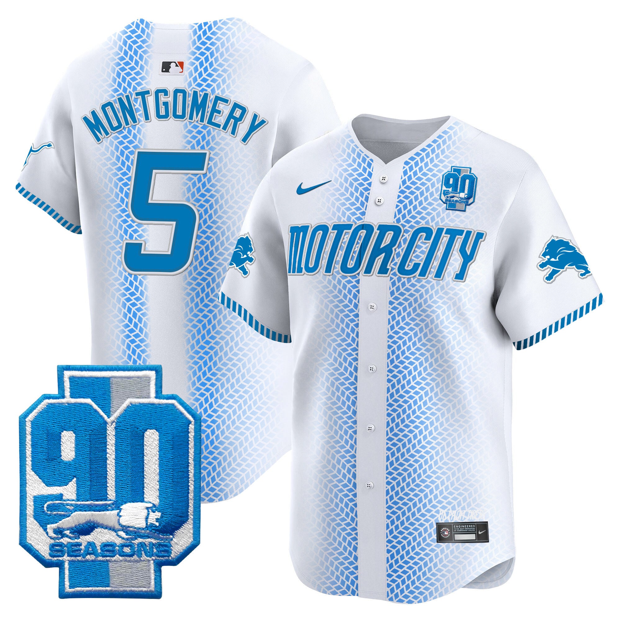 Men's Detroit Lions 90th Year Patch Vapor Premier Limited Jersey - All Stitched - White, David Montgomery