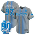 Men's Detroit Lions 90th Year Patch Vapor Premier Limited Jersey - All Stitched - Gray, Hutchinson