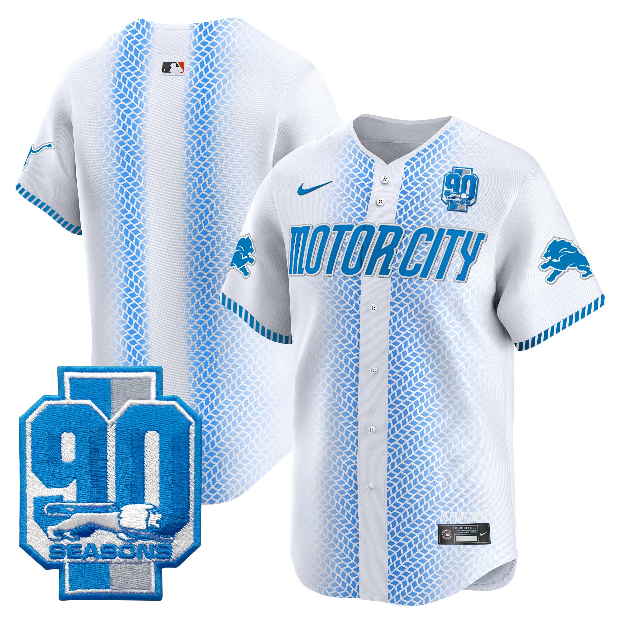 Men's Detroit Lions 90th Year Patch Vapor Premier Limited Jersey - All Stitched - White, Team