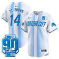 Men's Detroit Lions 90th Year Patch Vapor Premier Limited Jersey - All Stitched - White, St. Brown