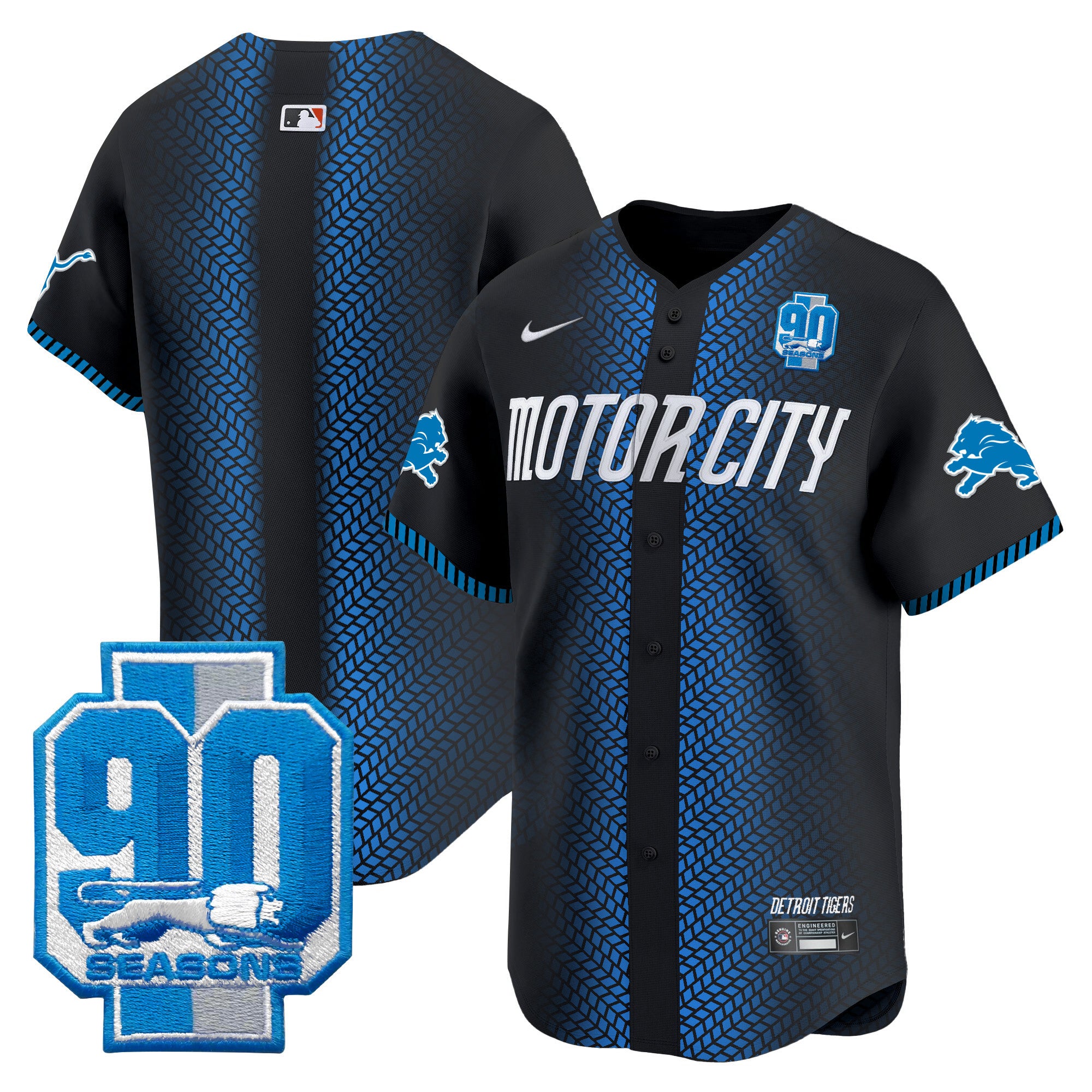 Men's Detroit Lions 90th Year Patch Vapor Premier Limited Jersey - All Stitched - Black, Team