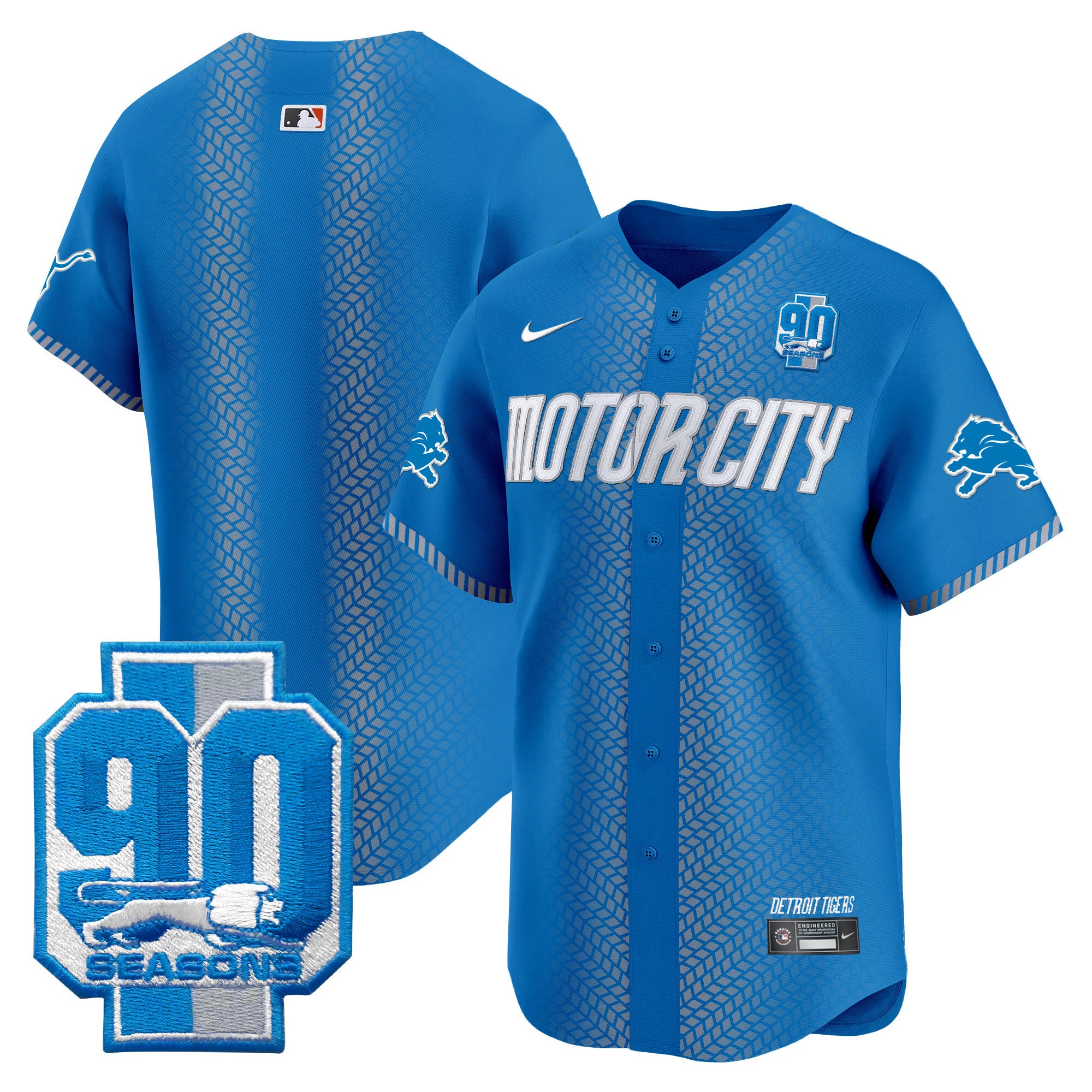 Men's Detroit Lions 90th Year Patch Vapor Premier Limited Jersey - All Stitched - Blue, Team