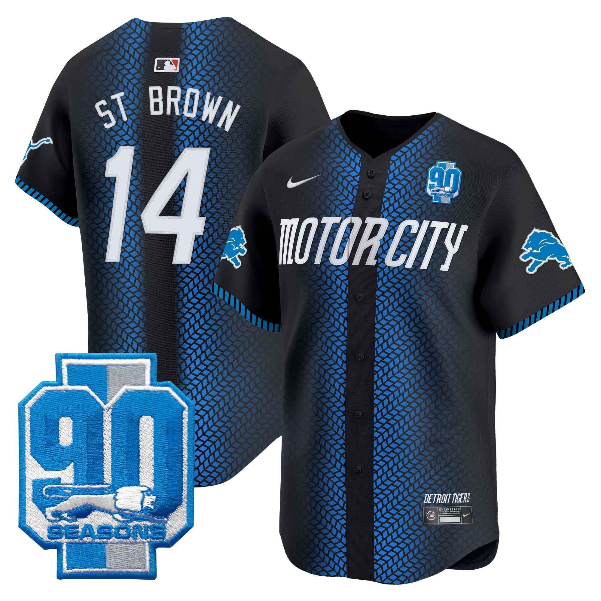 Men's Detroit Lions 90th Year Patch Vapor Premier Limited Jersey - All Stitched - Black, St. Brown