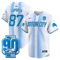 Men's Detroit Lions 90th Year Patch Vapor Premier Limited Jersey - All Stitched - White, Sam Laporta