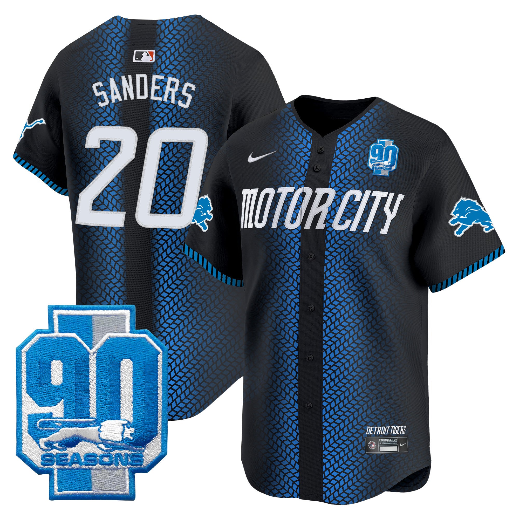 Men's Detroit Lions 90th Year Patch Vapor Premier Limited Jersey - All Stitched - Black, Barry Sanders