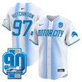 Men's Detroit Lions 90th Year Patch Vapor Premier Limited Jersey - All Stitched - White, Hutchinson