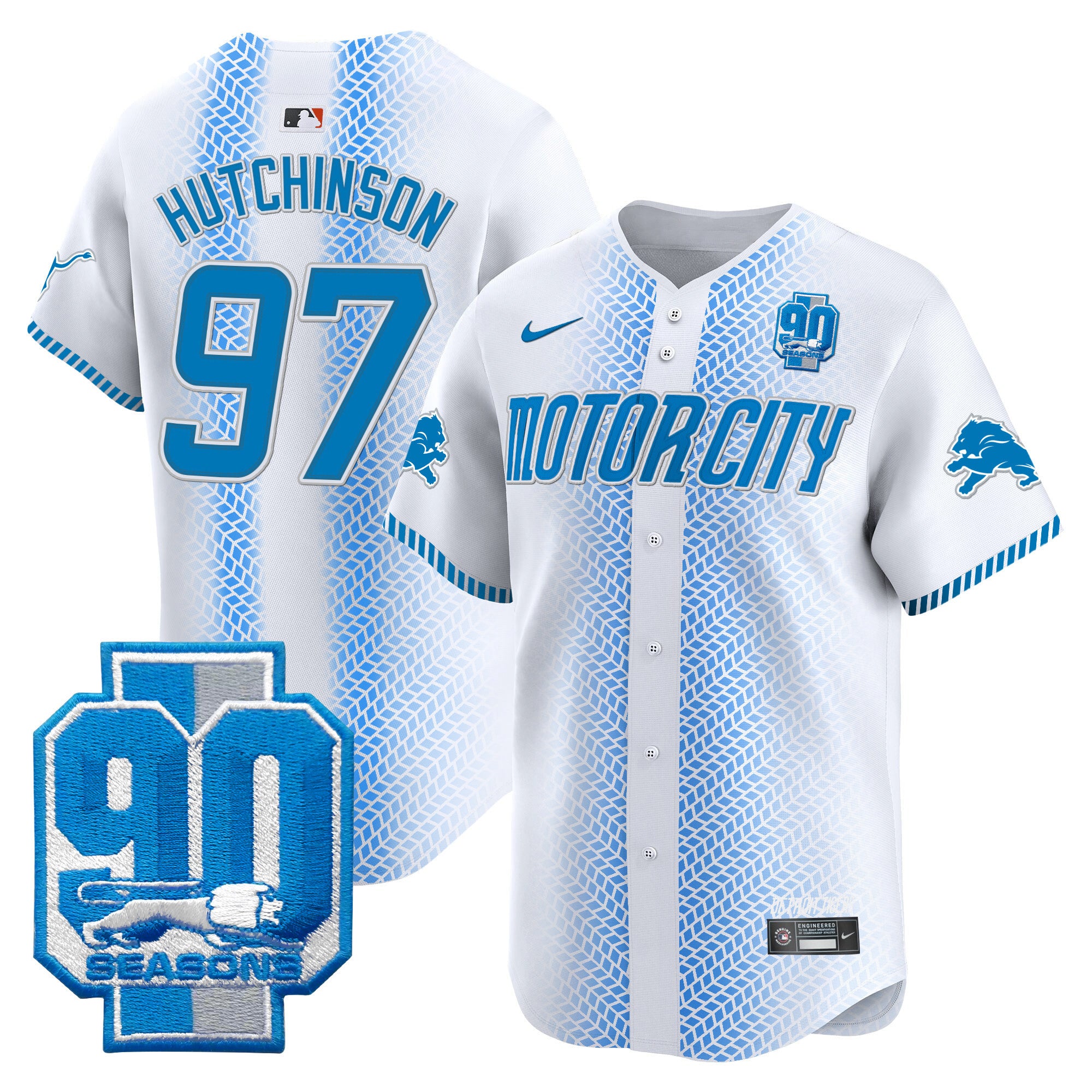 Men's Detroit Lions 90th Year Patch Vapor Premier Limited Jersey - All Stitched - White, Hutchinson