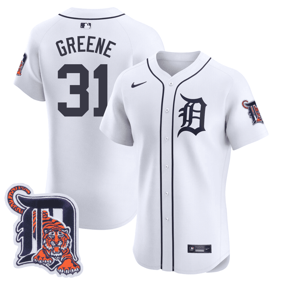Men's Detroit Tigers Logo Patch Baseball Jersey - All Stitched - Flex White, Riley Greene