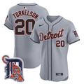 Men's Detroit Tigers Logo Patch Baseball Jersey - All Stitched - Flex Grey, Spencer Torkelson