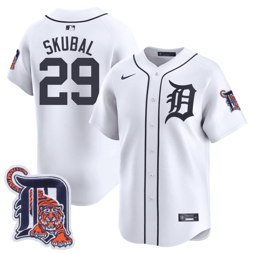 Men's Detroit Tigers Logo Patch Baseball Jersey - All Stitched - Cool White, Tarik Skubal