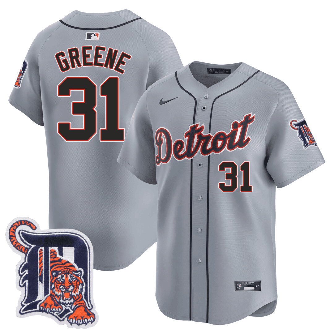 Men's Detroit Tigers Logo Patch Baseball Jersey - All Stitched - Cool Grey, Riley Greene