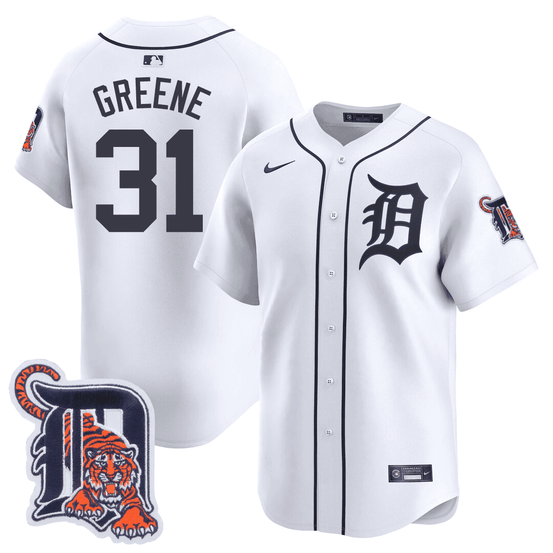 Men's Detroit Tigers Logo Patch Baseball Jersey - All Stitched - Cool White, Riley Greene