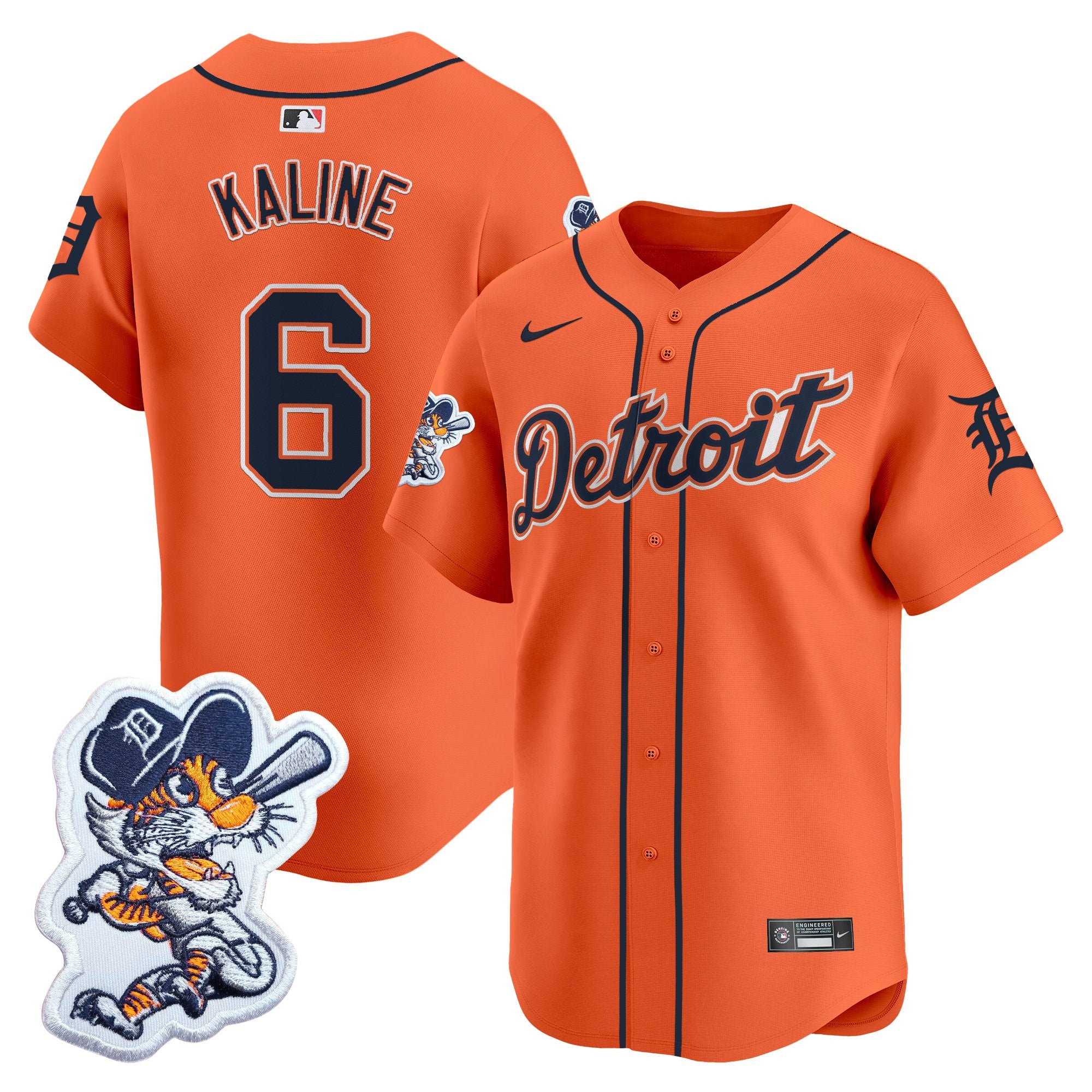 Men's Detroit Tigers Paws Patch Vapor Premier Limited Jersey - All Stitched - Orange, Al Kaline