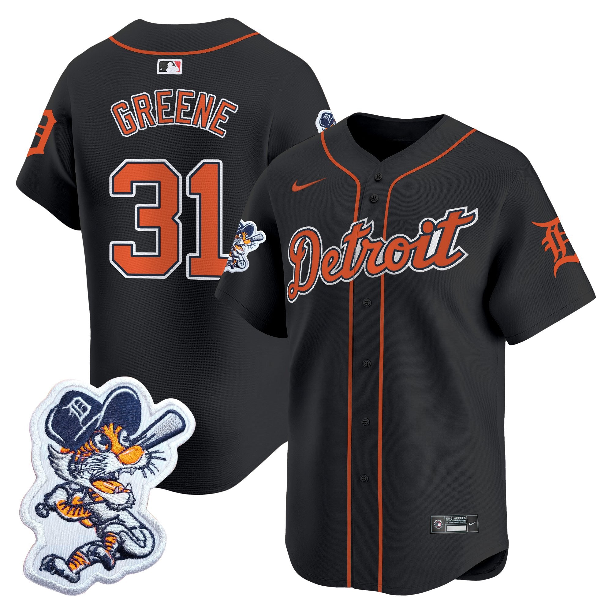 Men's Detroit Tigers Paws Patch Vapor Premier Limited Jersey - All Stitched - Black, Riley Greene