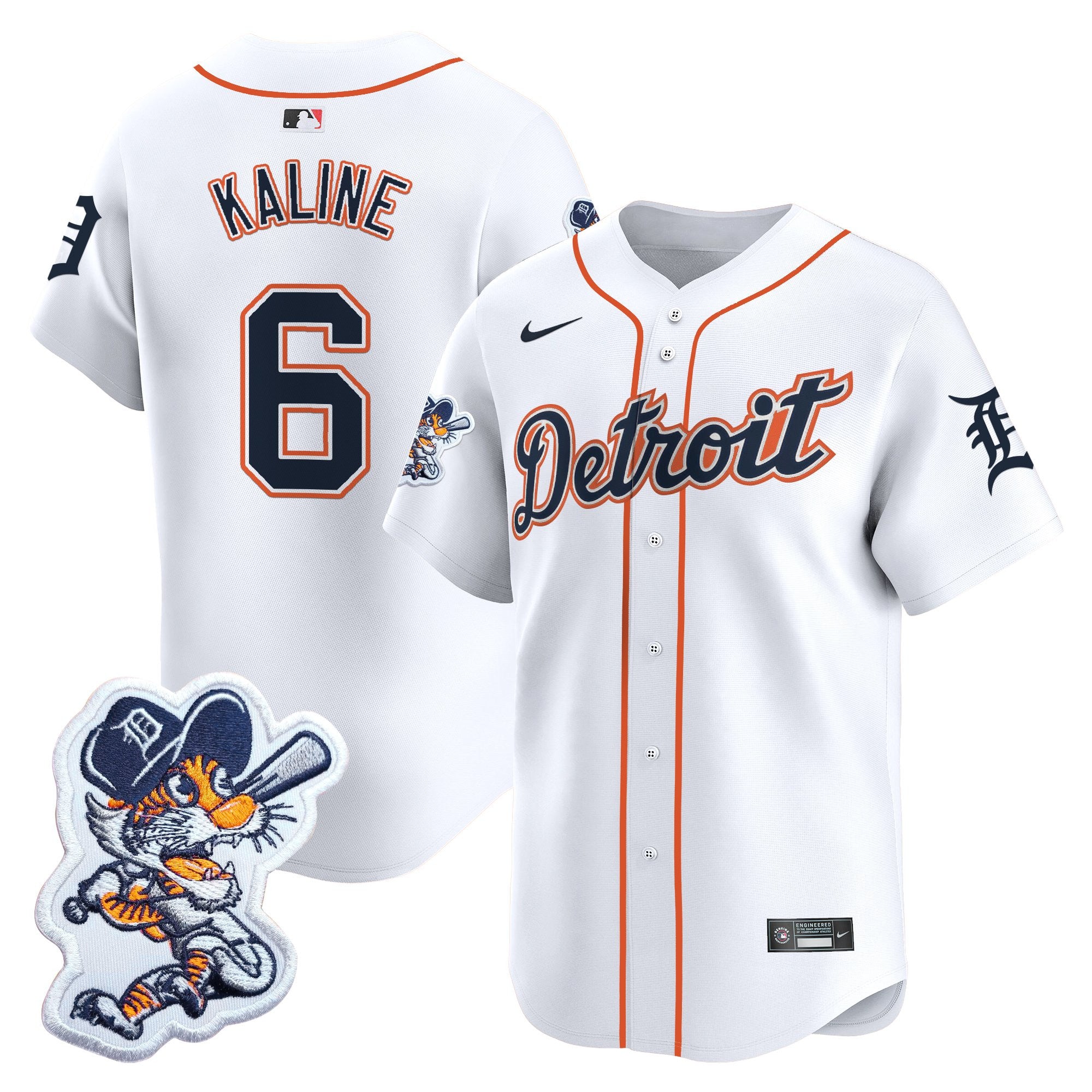 Men's Detroit Tigers Paws Patch Vapor Premier Limited Jersey - All Stitched - White, Al Kaline