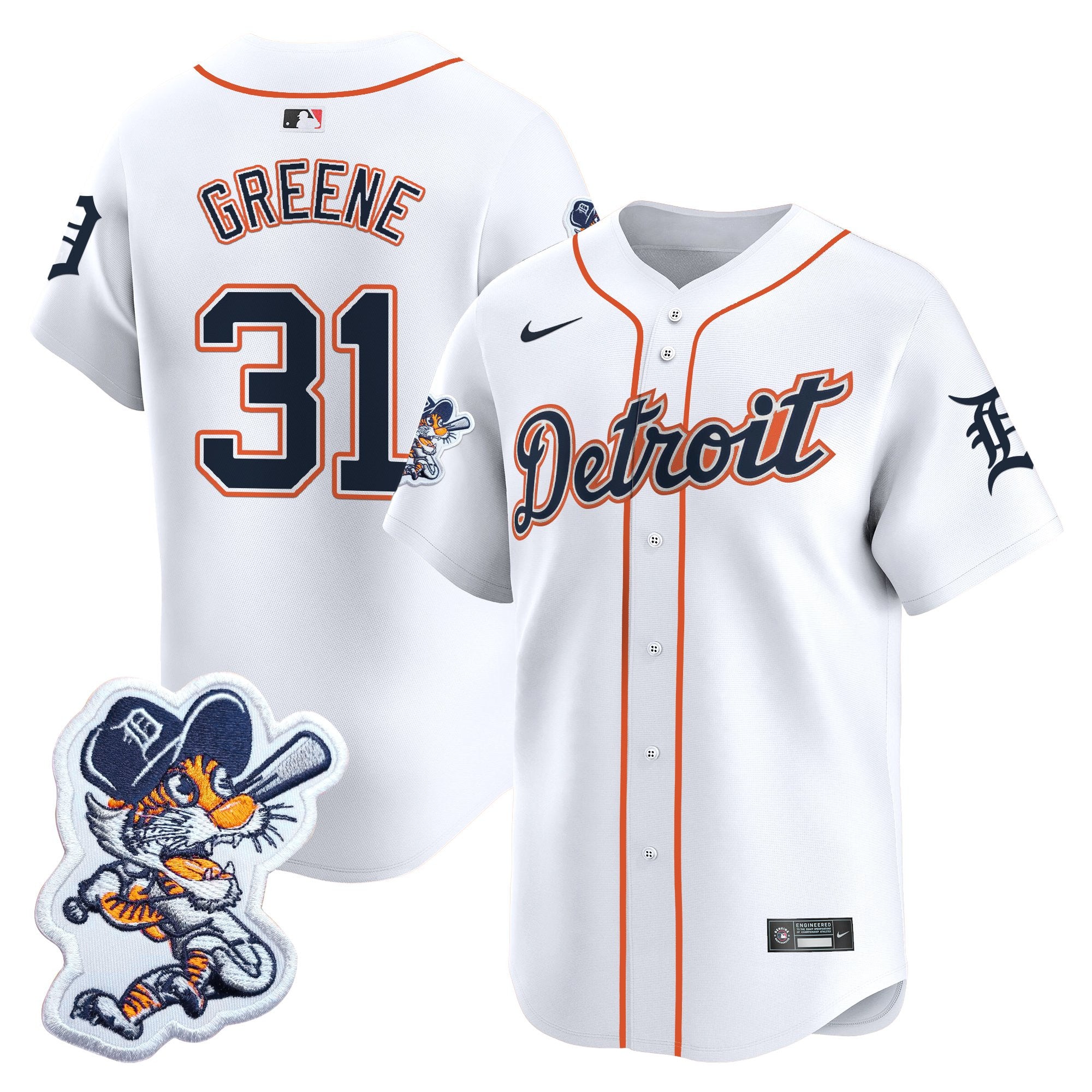 Men's Detroit Tigers Paws Patch Vapor Premier Limited Jersey - All Stitched - White, Riley Greene