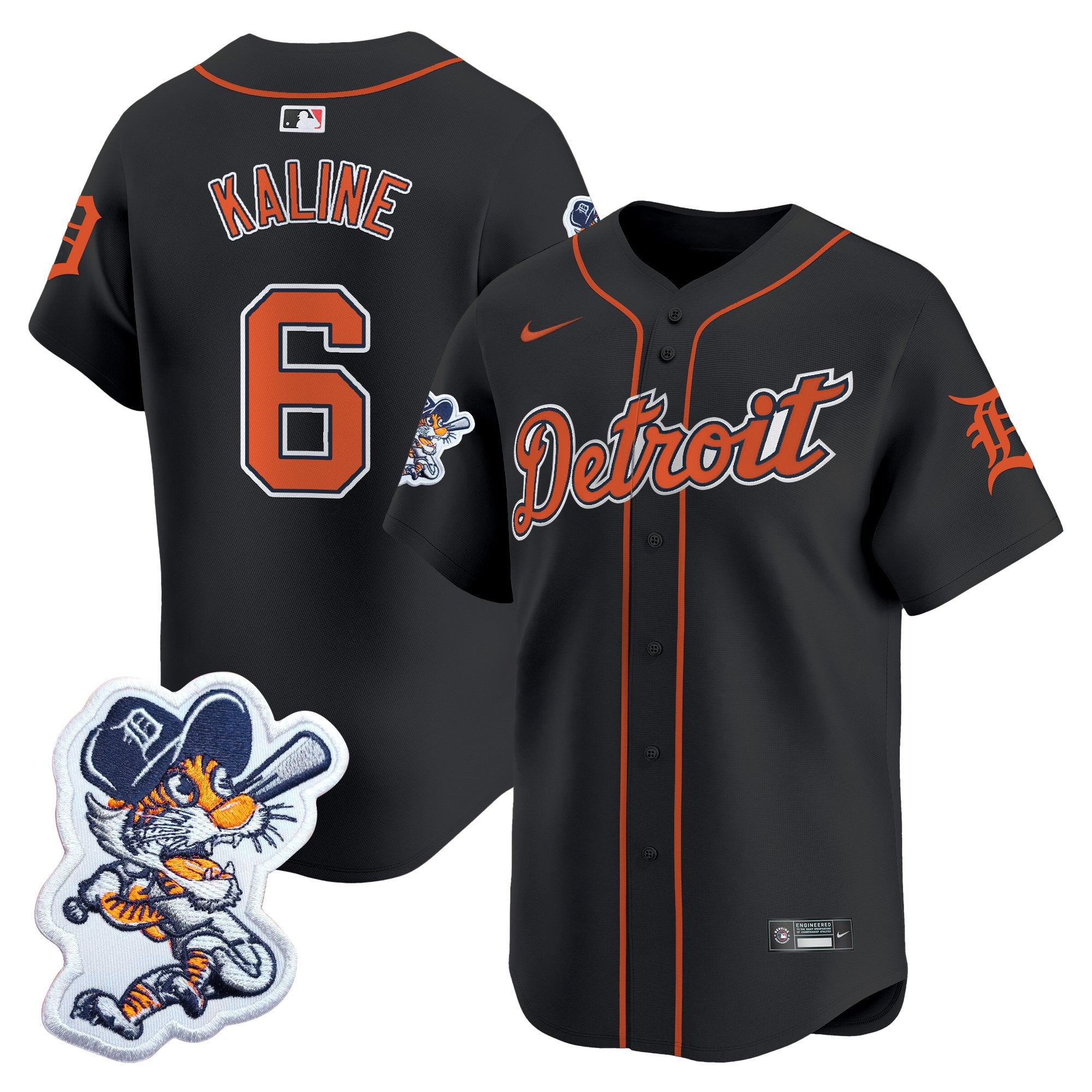 Men's Detroit Tigers Paws Patch Vapor Premier Limited Jersey - All Stitched - Black, Al Kaline