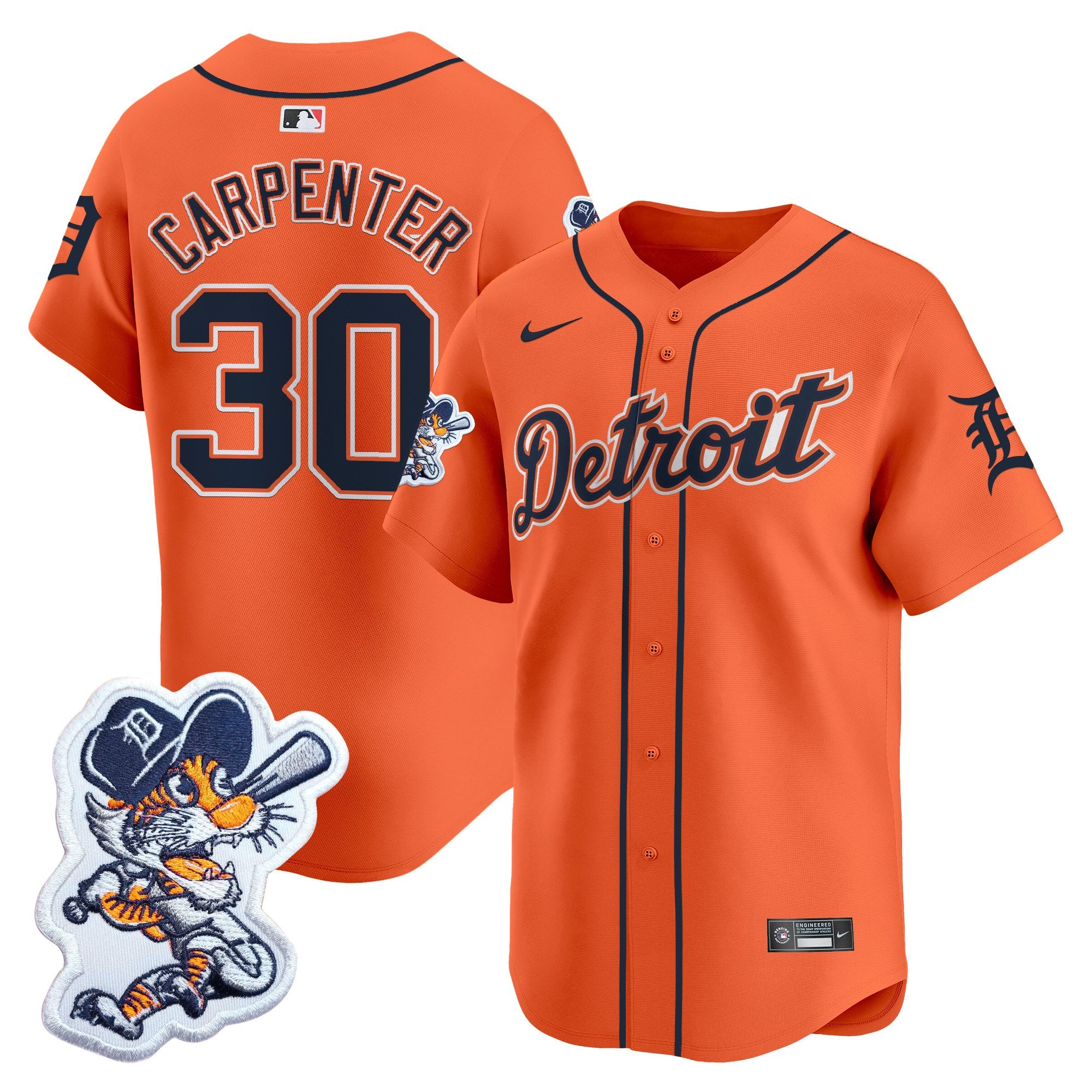 Men's Detroit Tigers Paws Patch Vapor Premier Limited Jersey - All Stitched - Orange, Kerry Carpenter