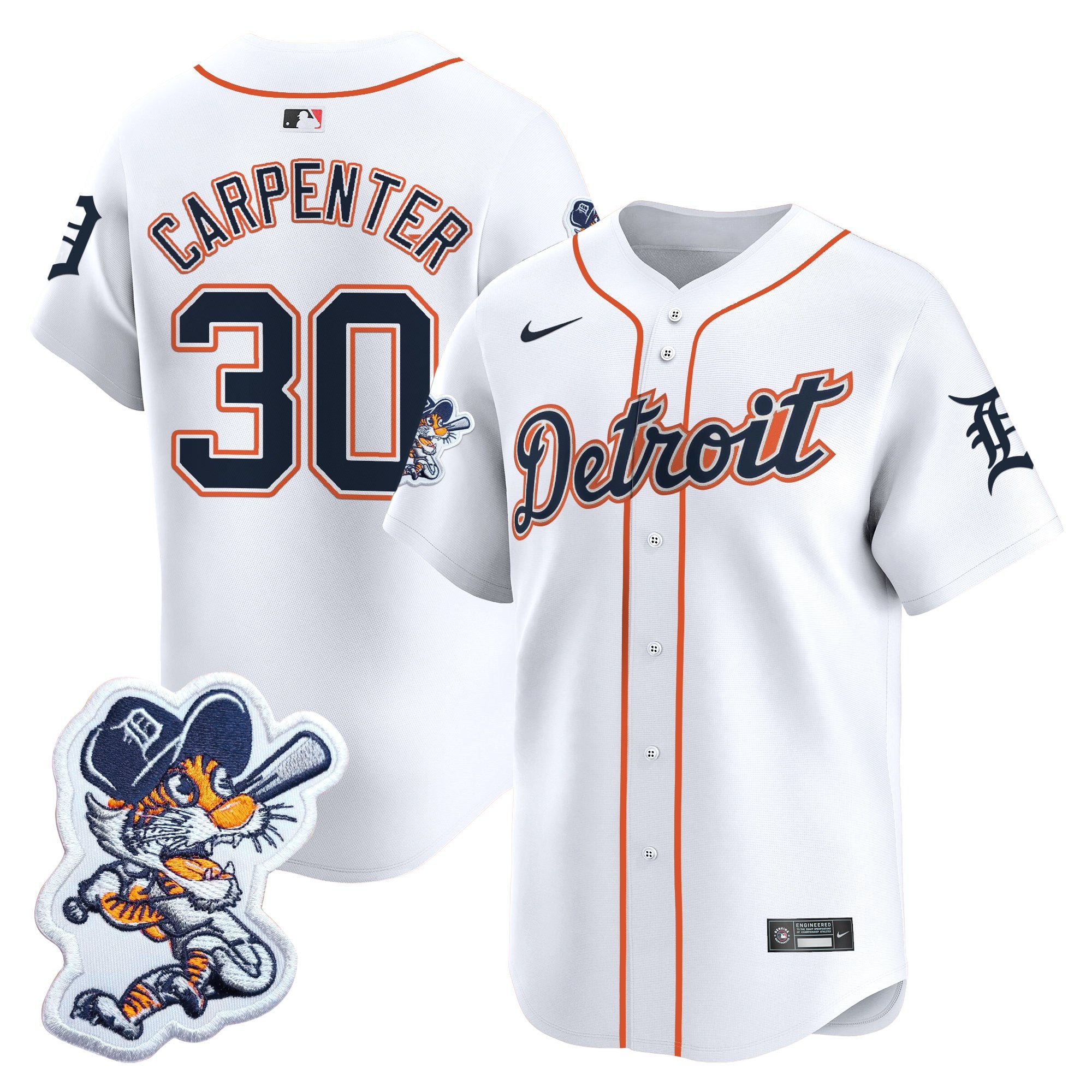 Men's Detroit Tigers Paws Patch Vapor Premier Limited Jersey - All Stitched - White, Kerry Carpenter