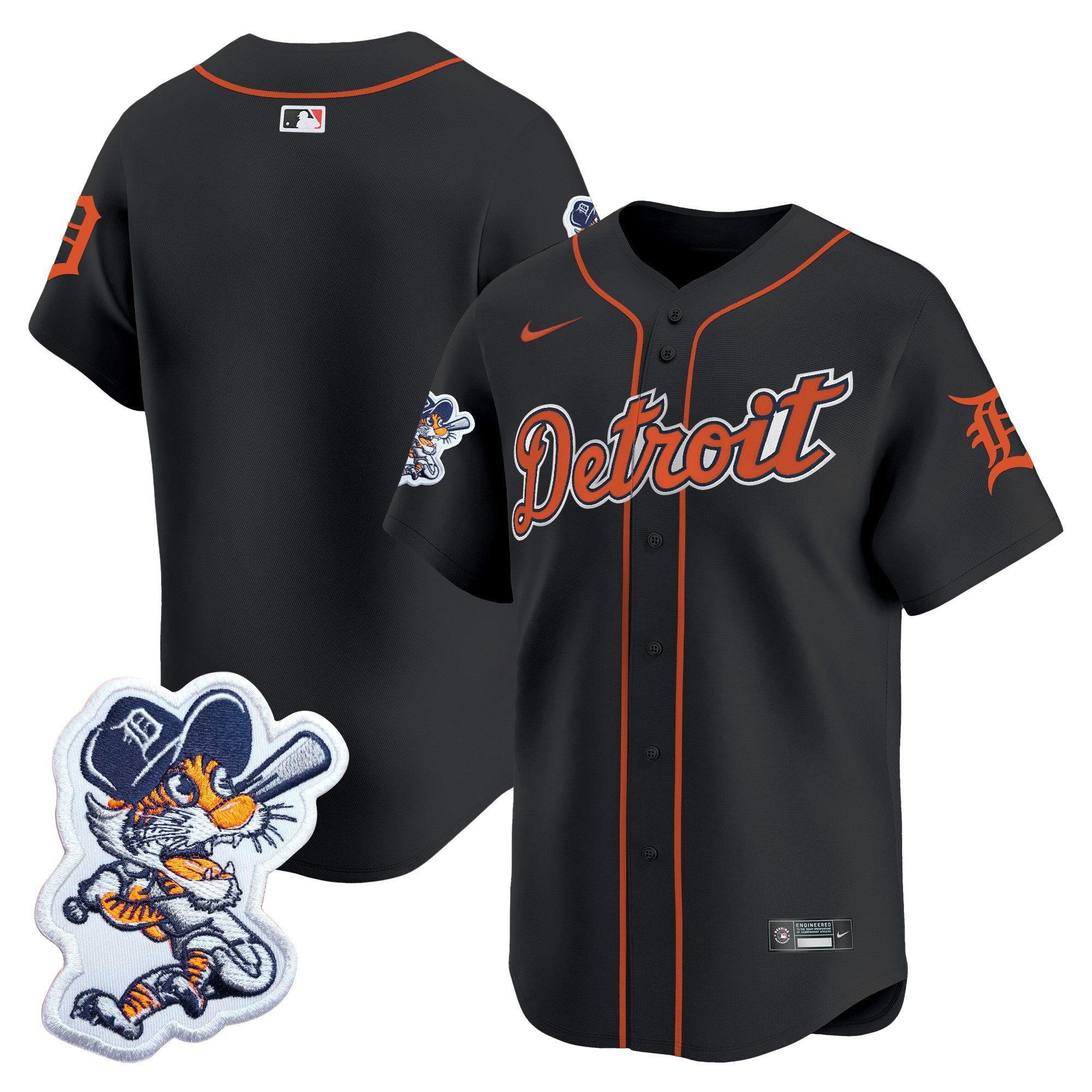 Men's Detroit Tigers Paws Patch Vapor Premier Limited Jersey - All Stitched - Black, Team