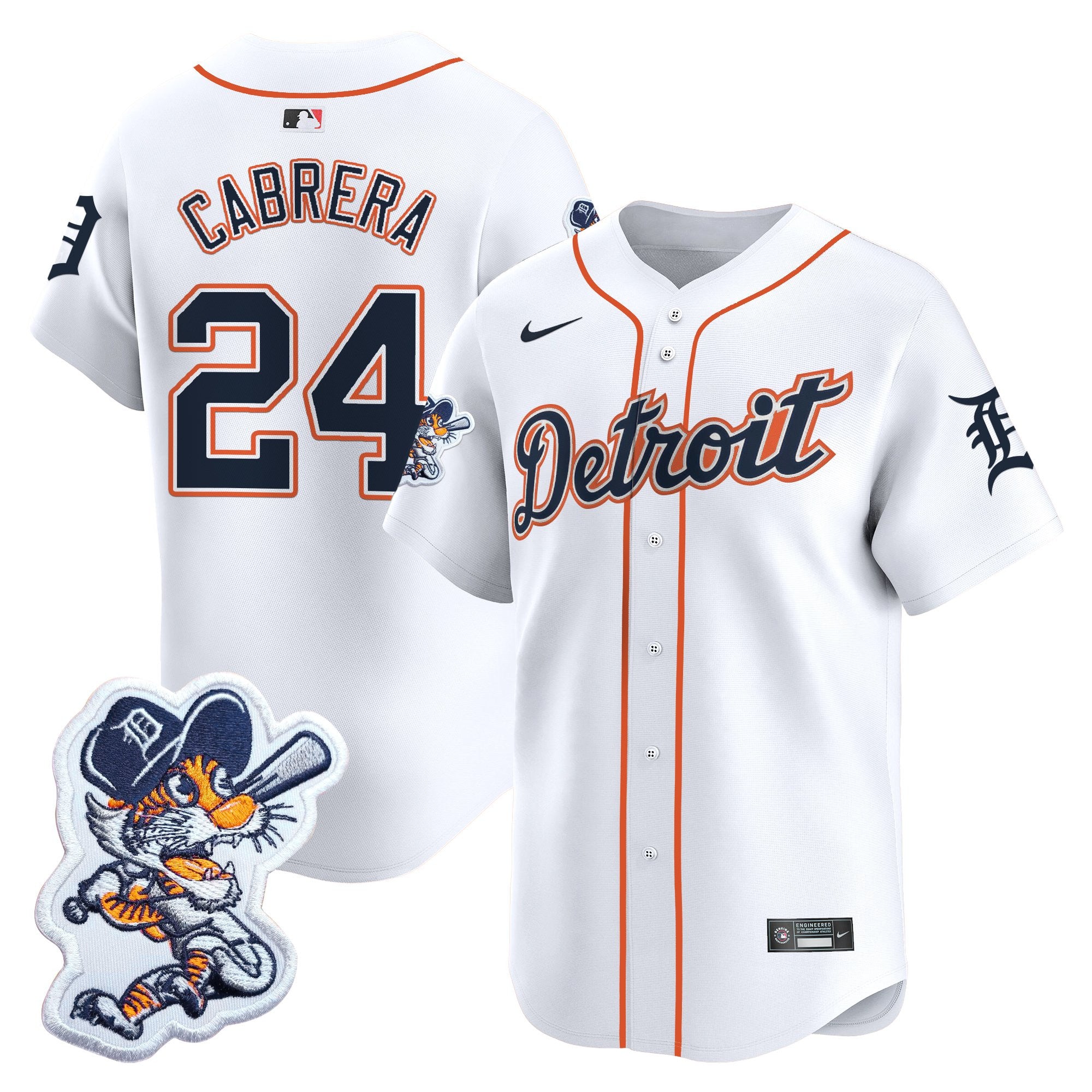 Men's Detroit Tigers Paws Patch Vapor Premier Limited Jersey - All Stitched - White, Miguel Cabrera