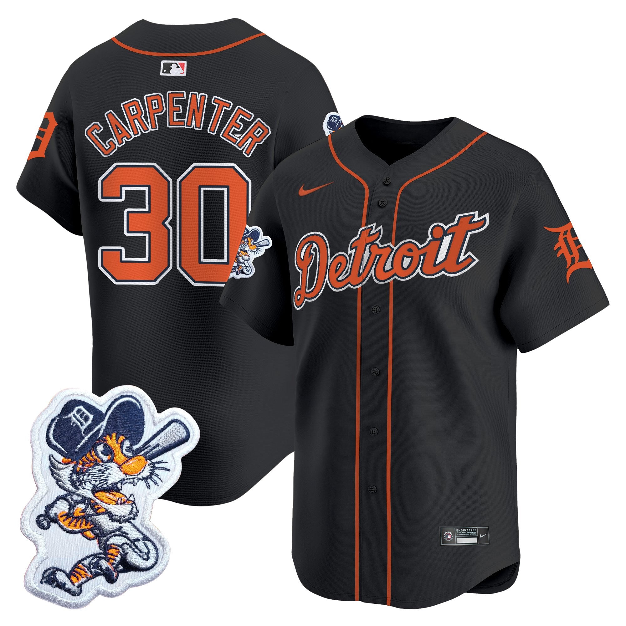 Men's Detroit Tigers Paws Patch Vapor Premier Limited Jersey - All Stitched - Black, Kerry Carpenter
