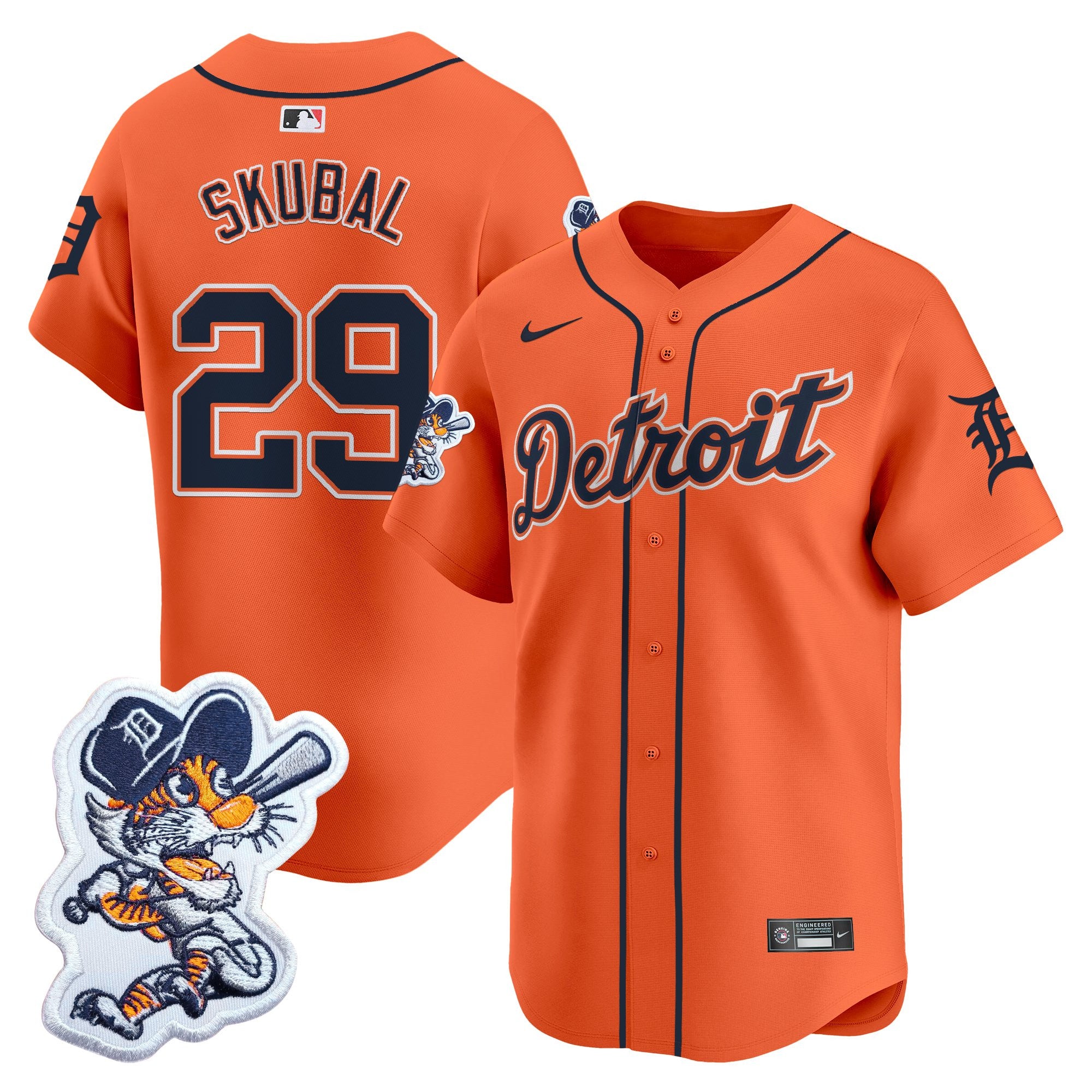 Men's Detroit Tigers Paws Patch Vapor Premier Limited Jersey - All Stitched - Orange, Tarik Skubal