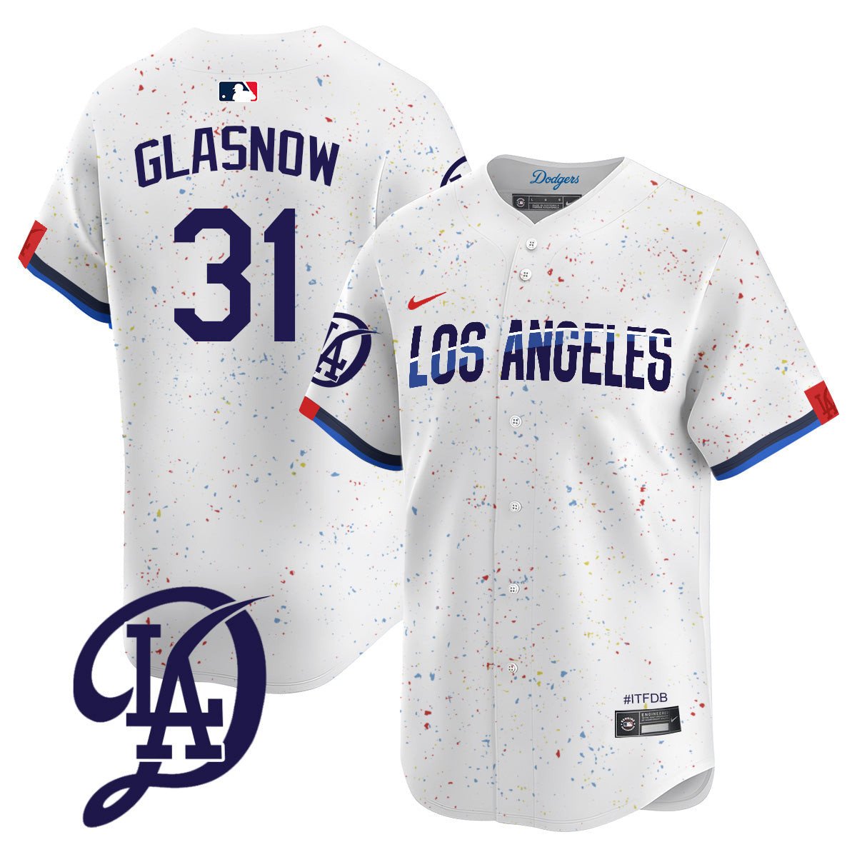 Men's Dodgers 2024 City Connect Vapor Premier Limited Jersey - All Stitched - White, Tyler Glasnow