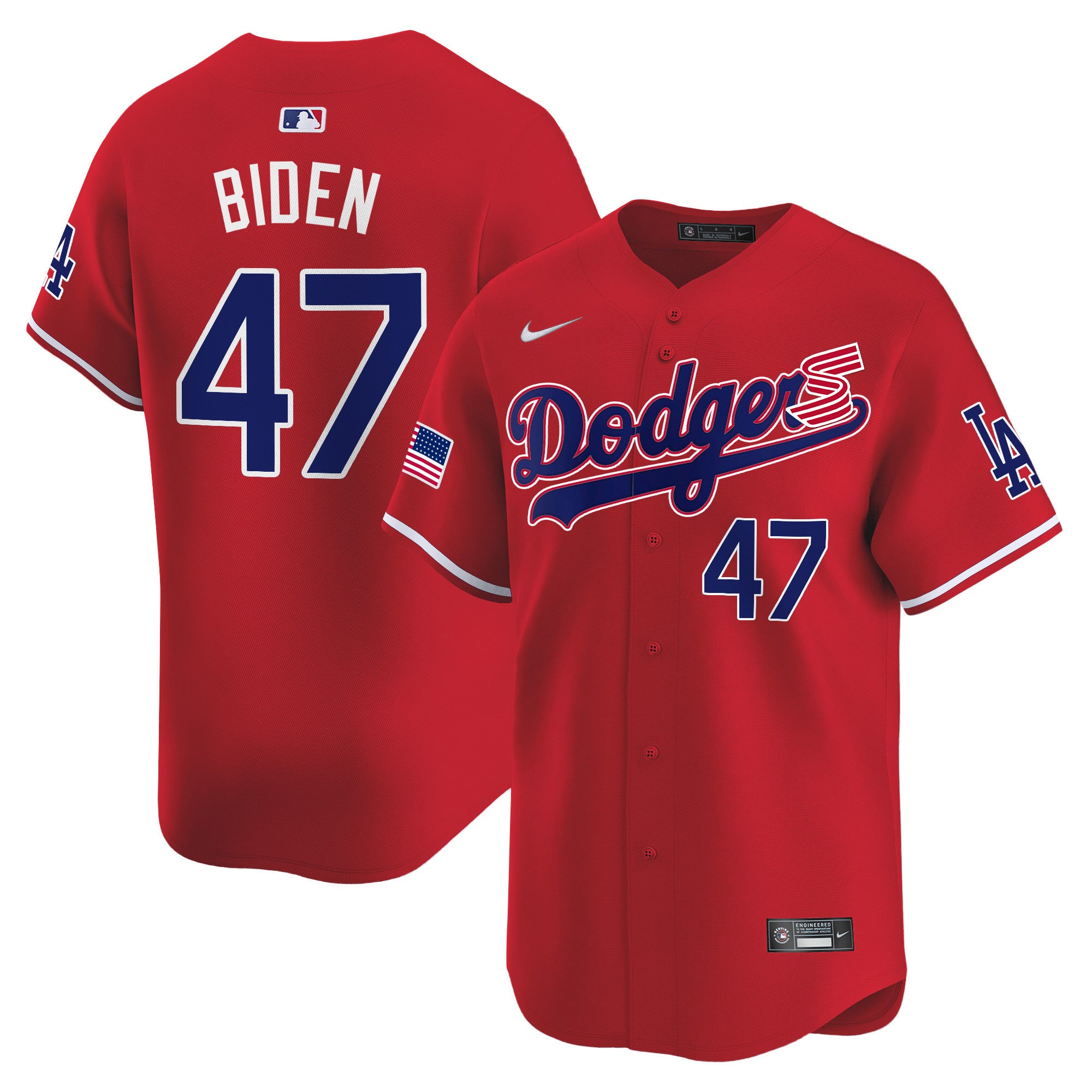Men's Dodgers 2024 Independence Day Vapor Premier Limited Jersey - All Stitched - Red, Joe Biden