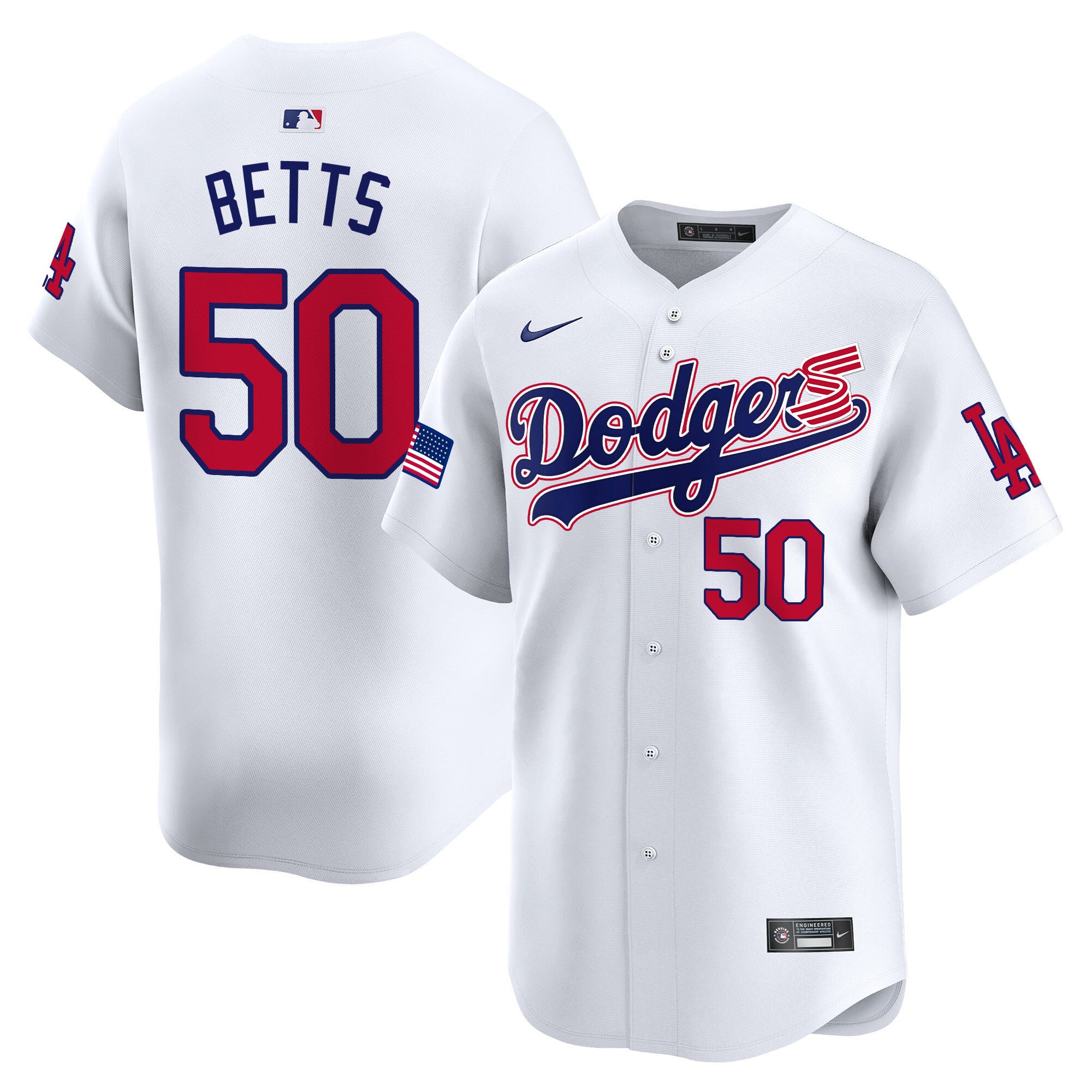 Men's Dodgers 2024 Independence Day Vapor Premier Limited Jersey - All Stitched - White, Mookie Betts