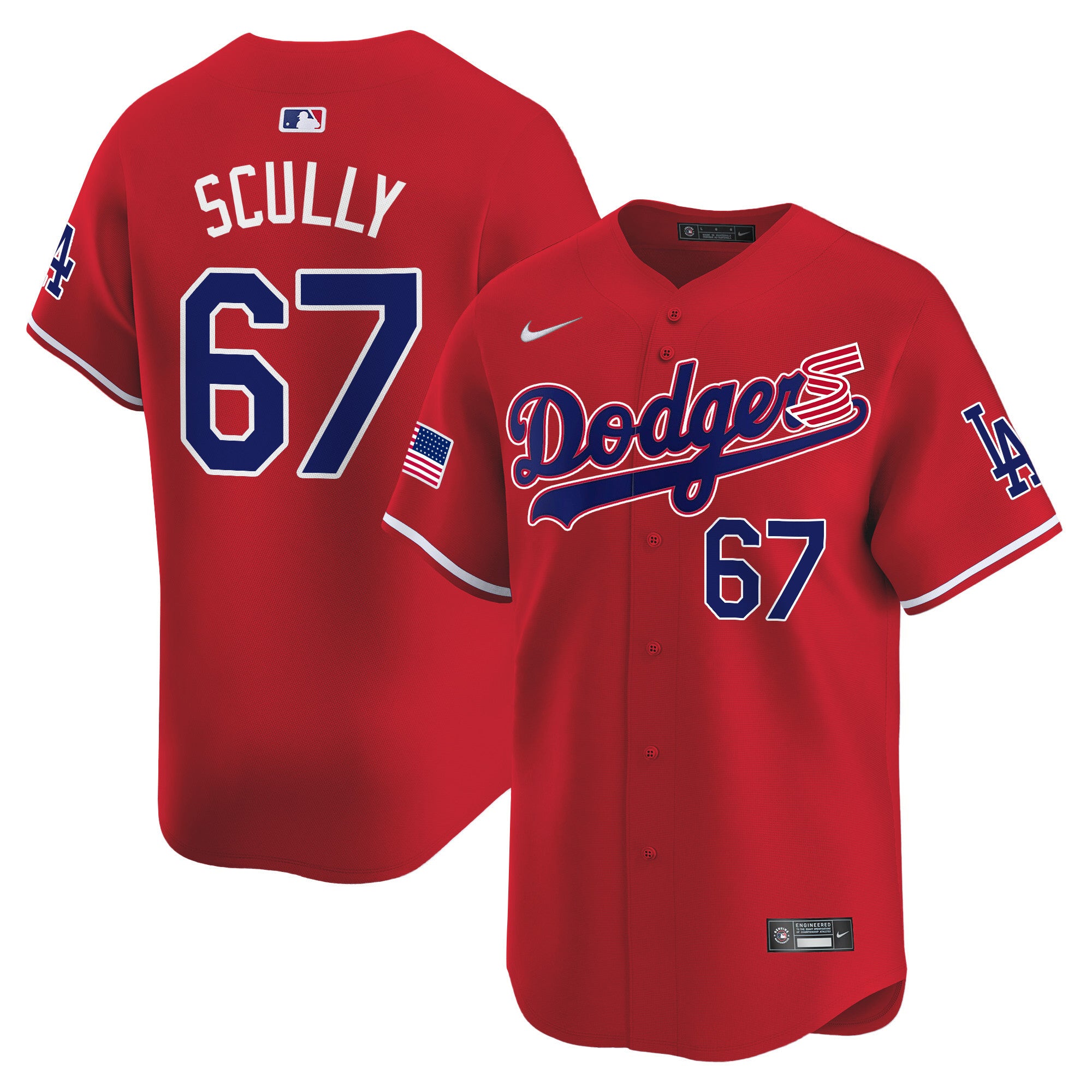 Men's Dodgers 2024 Independence Day Vapor Premier Limited Jersey - All Stitched - Red, Vin Scully