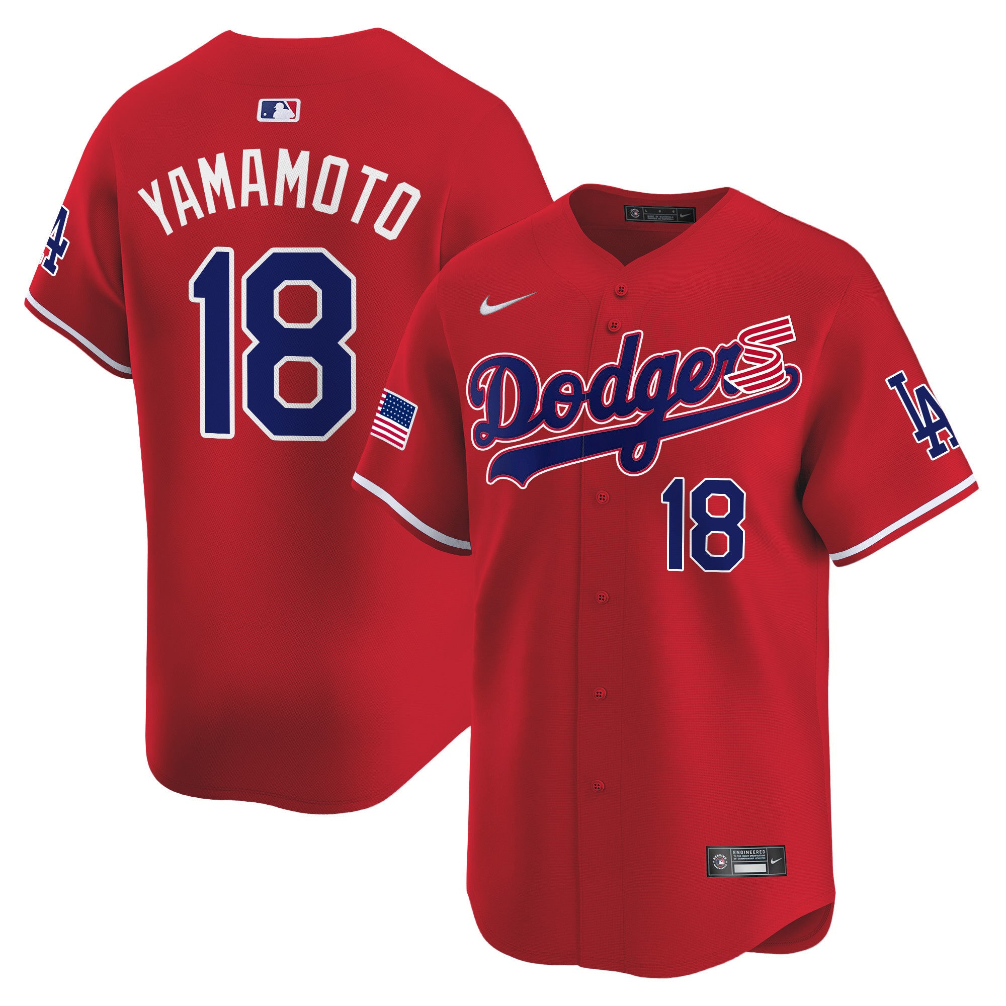 Men's Dodgers 2024 Independence Day Vapor Premier Limited Jersey - All Stitched - Red, Yamamoto