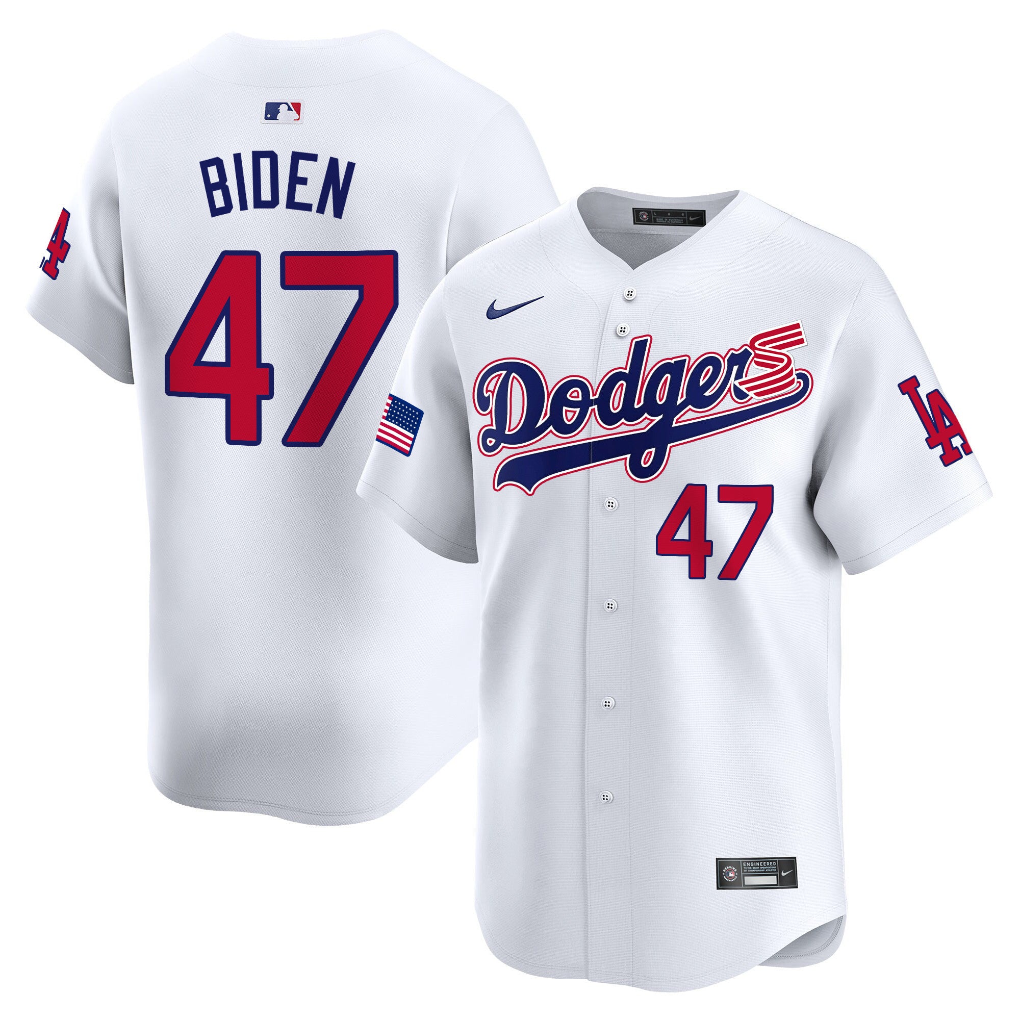 Men's Dodgers 2024 Independence Day Vapor Premier Limited Jersey - All Stitched - White, Joe Biden