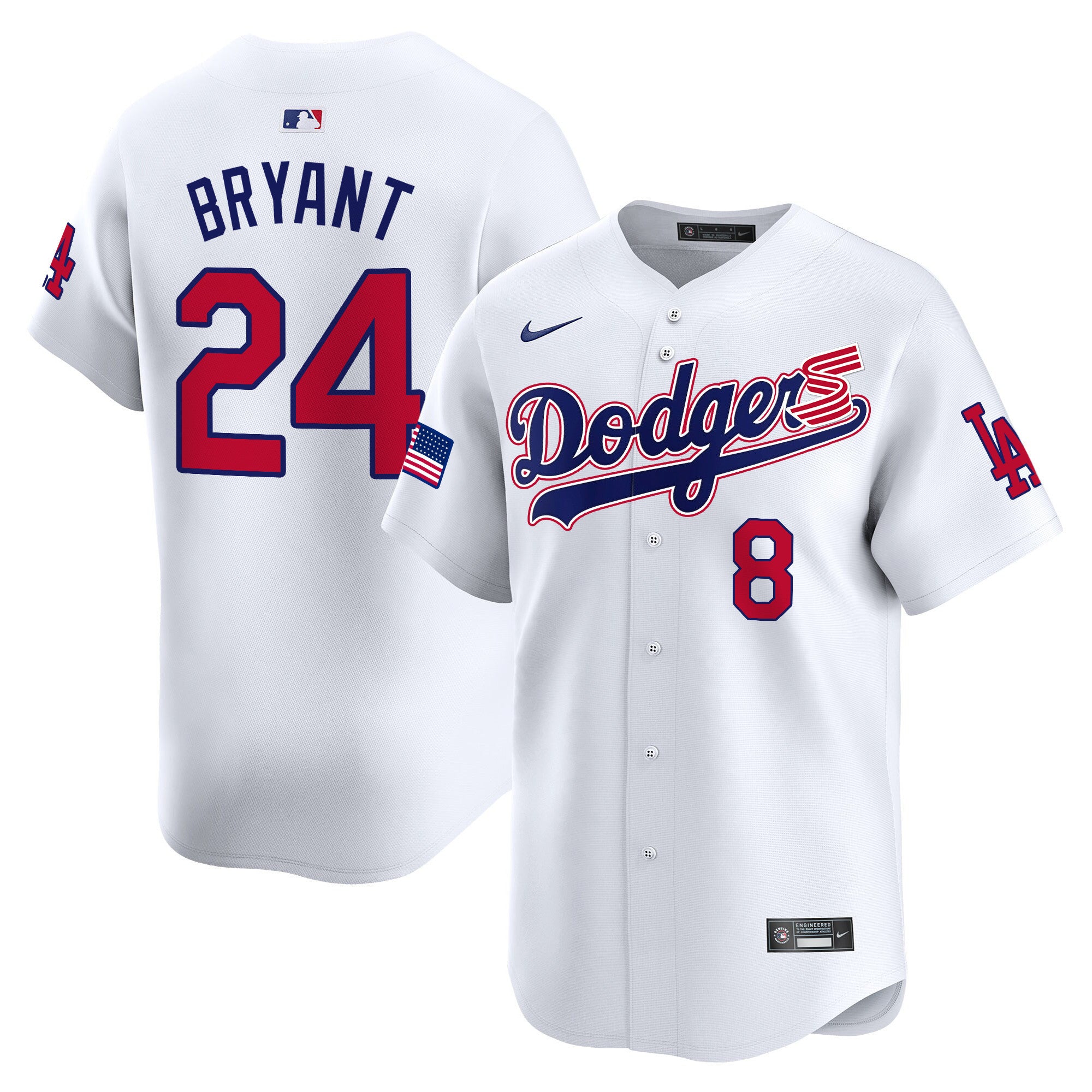 Men's Dodgers 2024 Independence Day Vapor Premier Limited Jersey - All Stitched - White, Kobe Bryant