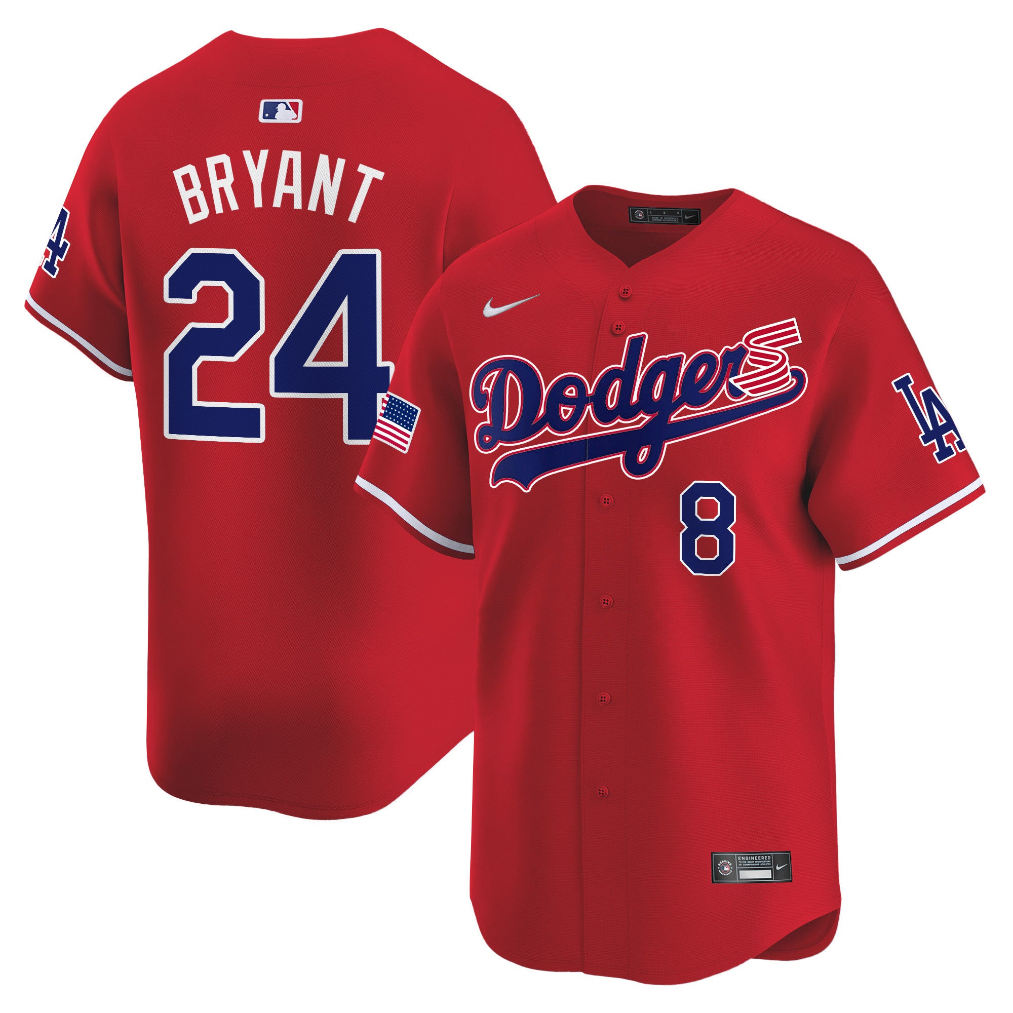 Men's Dodgers 2024 Independence Day Vapor Premier Limited Jersey - All Stitched - Red, Kobe Bryant