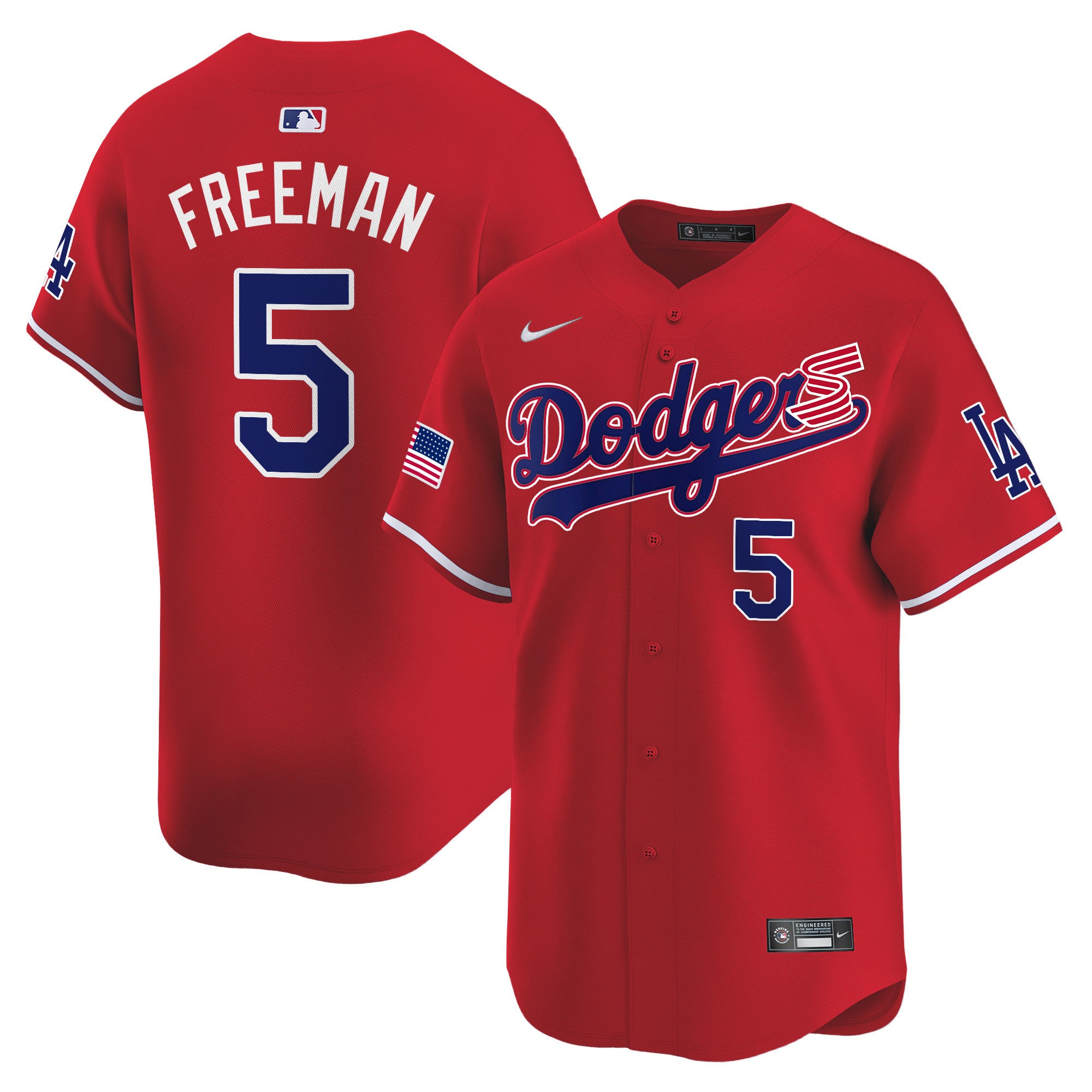 Men's Dodgers 2024 Independence Day Vapor Premier Limited Jersey - All Stitched - Red, Freddie Freeman