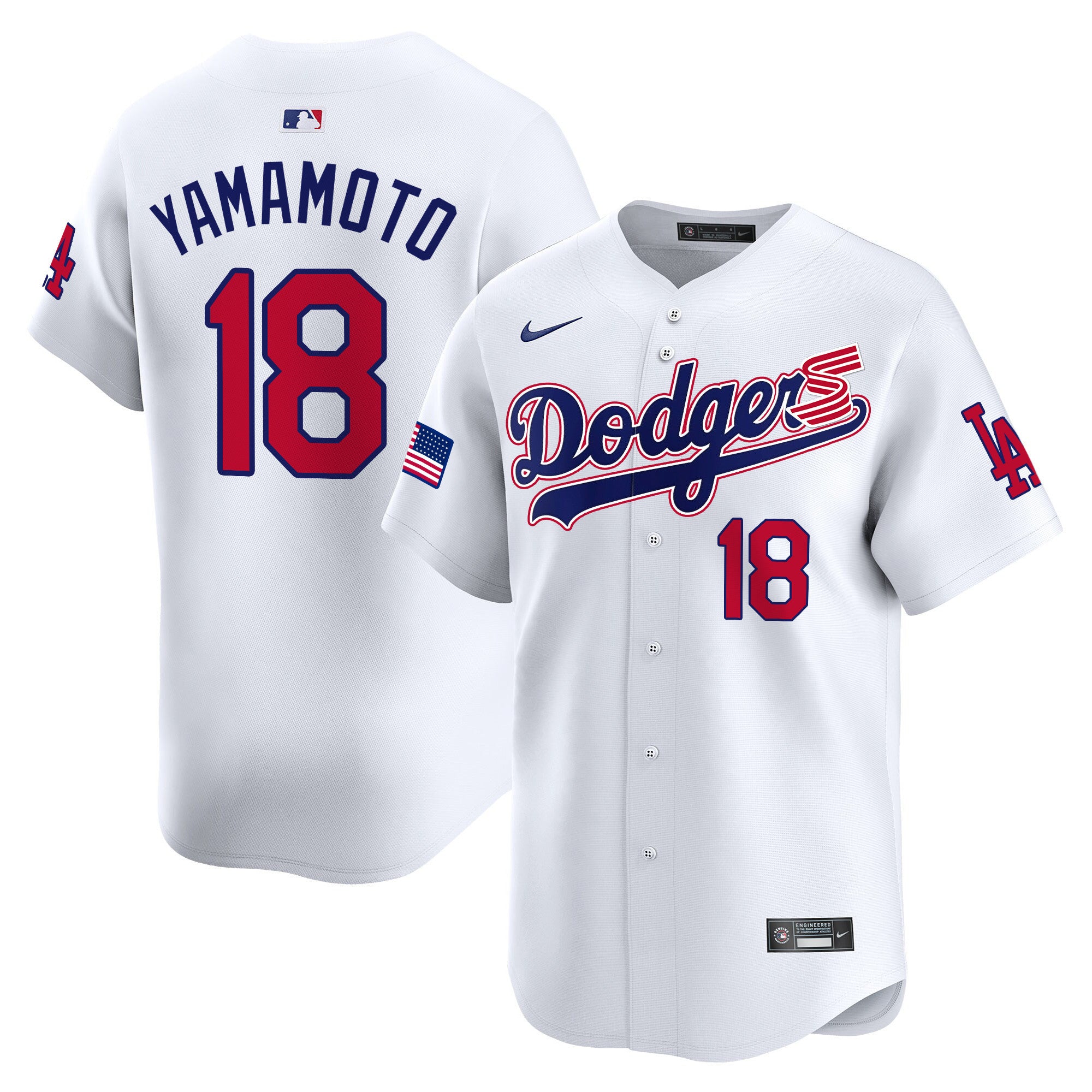 Men's Dodgers 2024 Independence Day Vapor Premier Limited Jersey - All Stitched - White, Yamamoto
