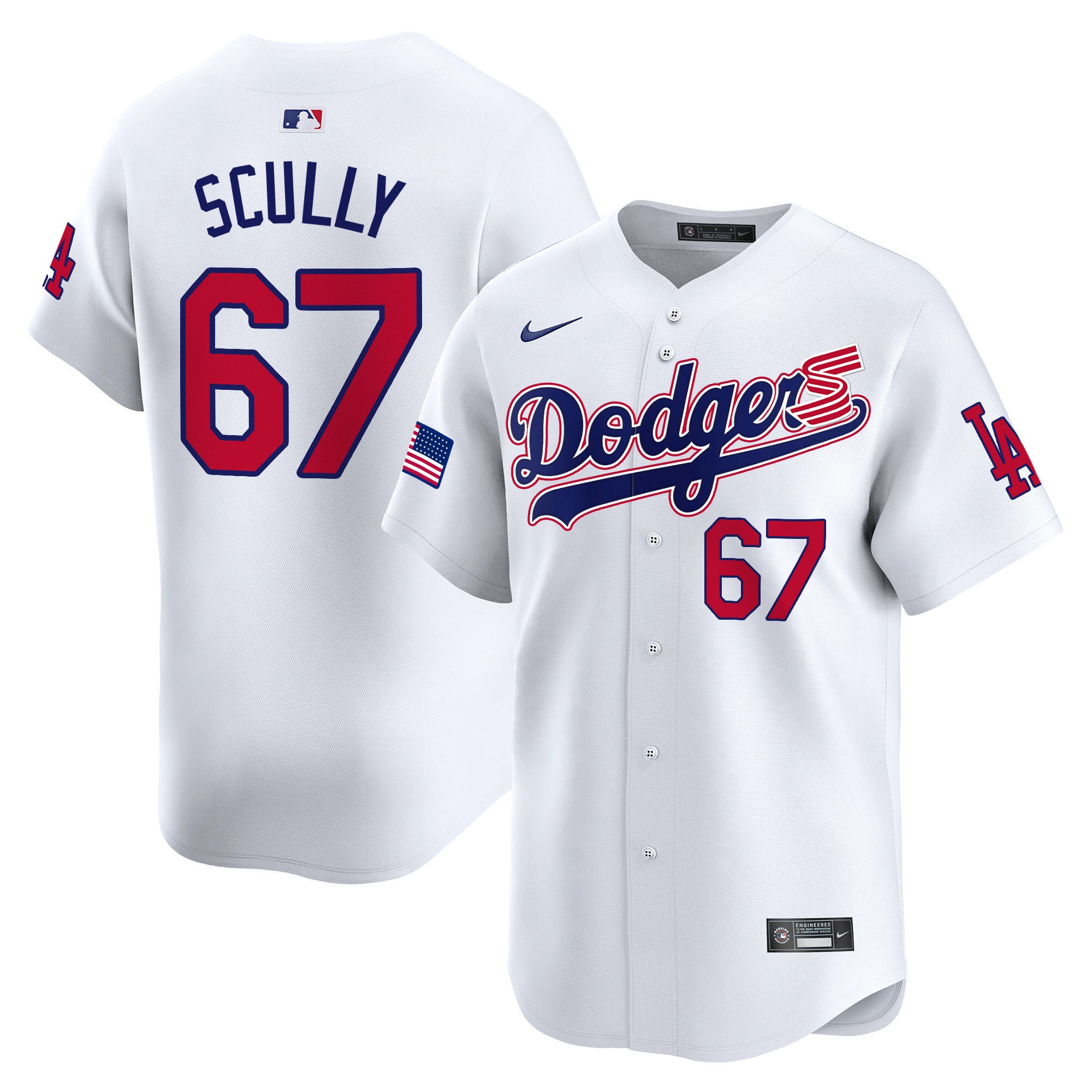 Men's Dodgers 2024 Independence Day Vapor Premier Limited Jersey - All Stitched - White, Vin Scully