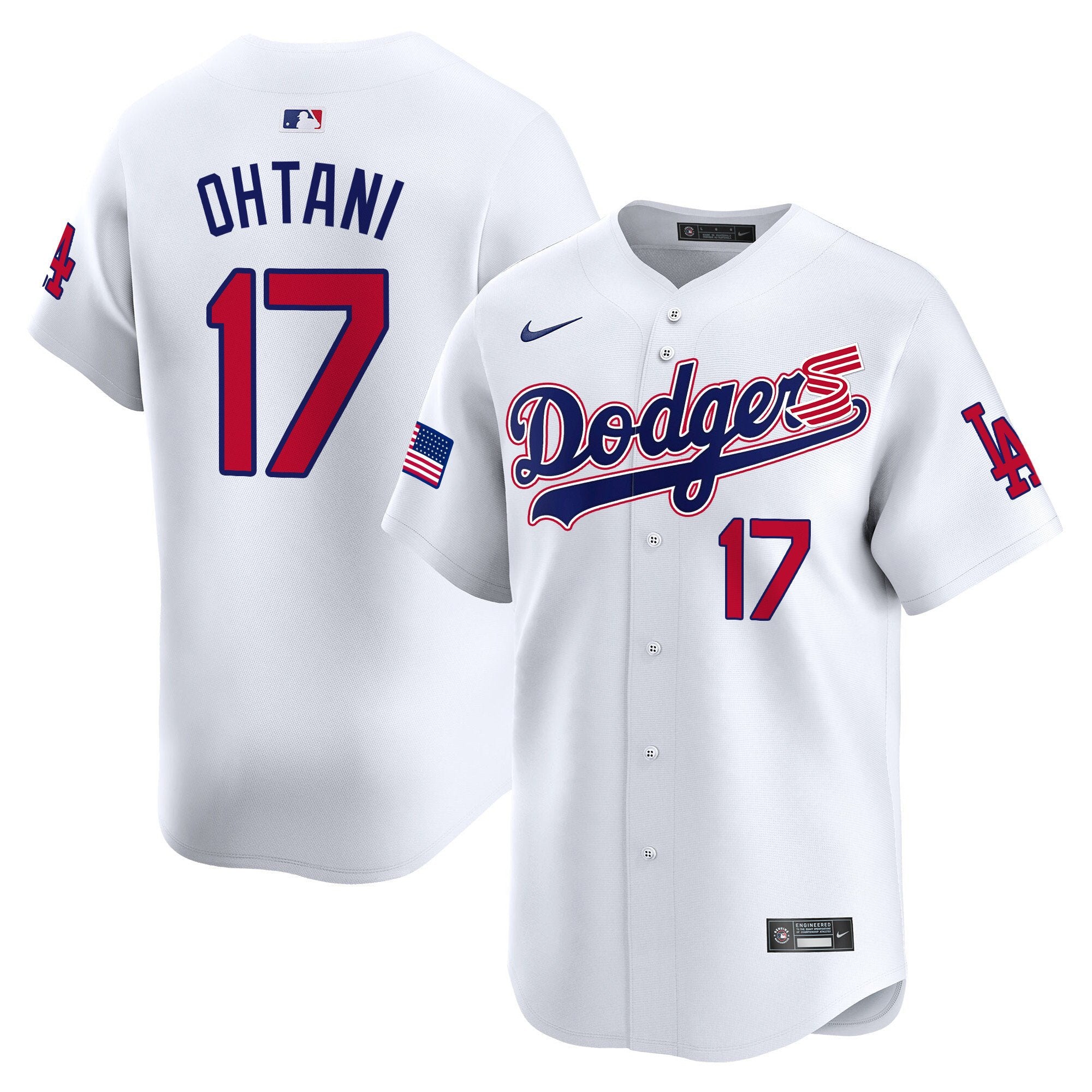 Men's Dodgers 2024 Independence Day Vapor Premier Limited Jersey - All Stitched - White, Shohei Ohtani
