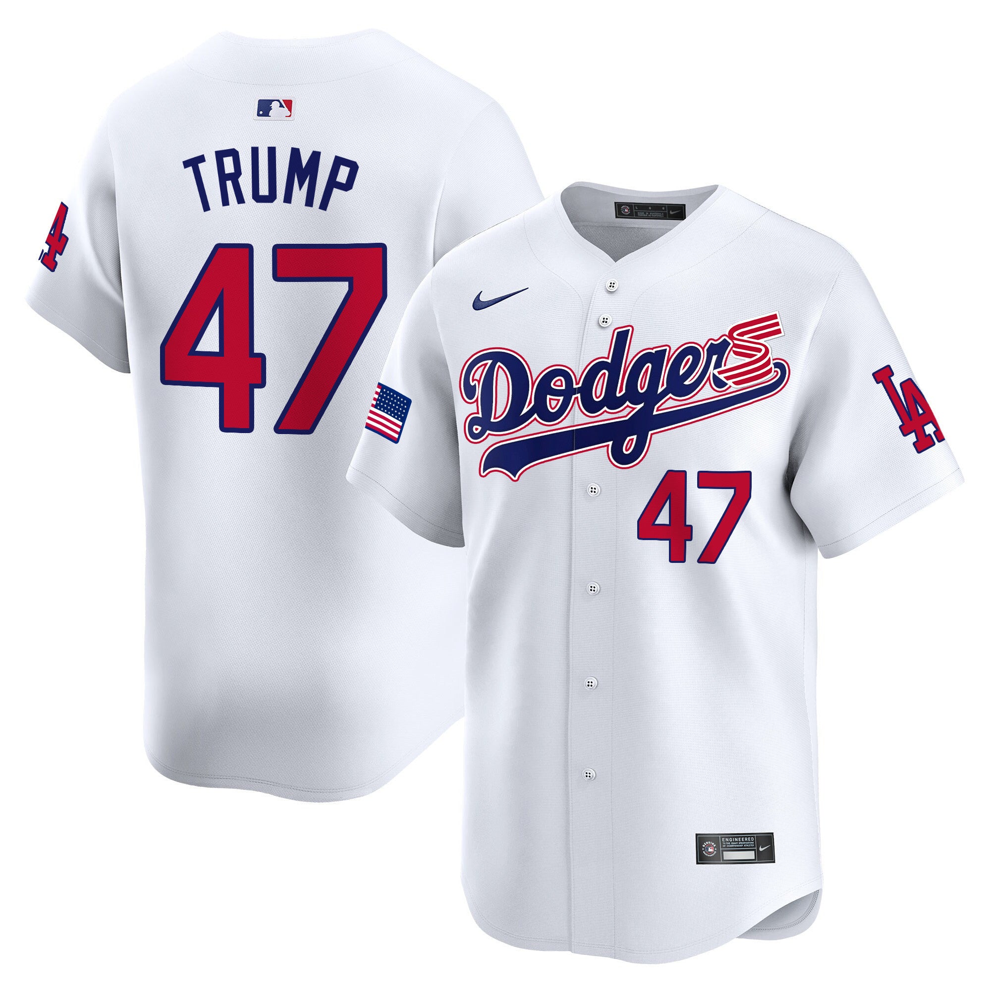 Men's Dodgers 2024 Independence Day Vapor Premier Limited Jersey - All Stitched - White, Donald Trump
